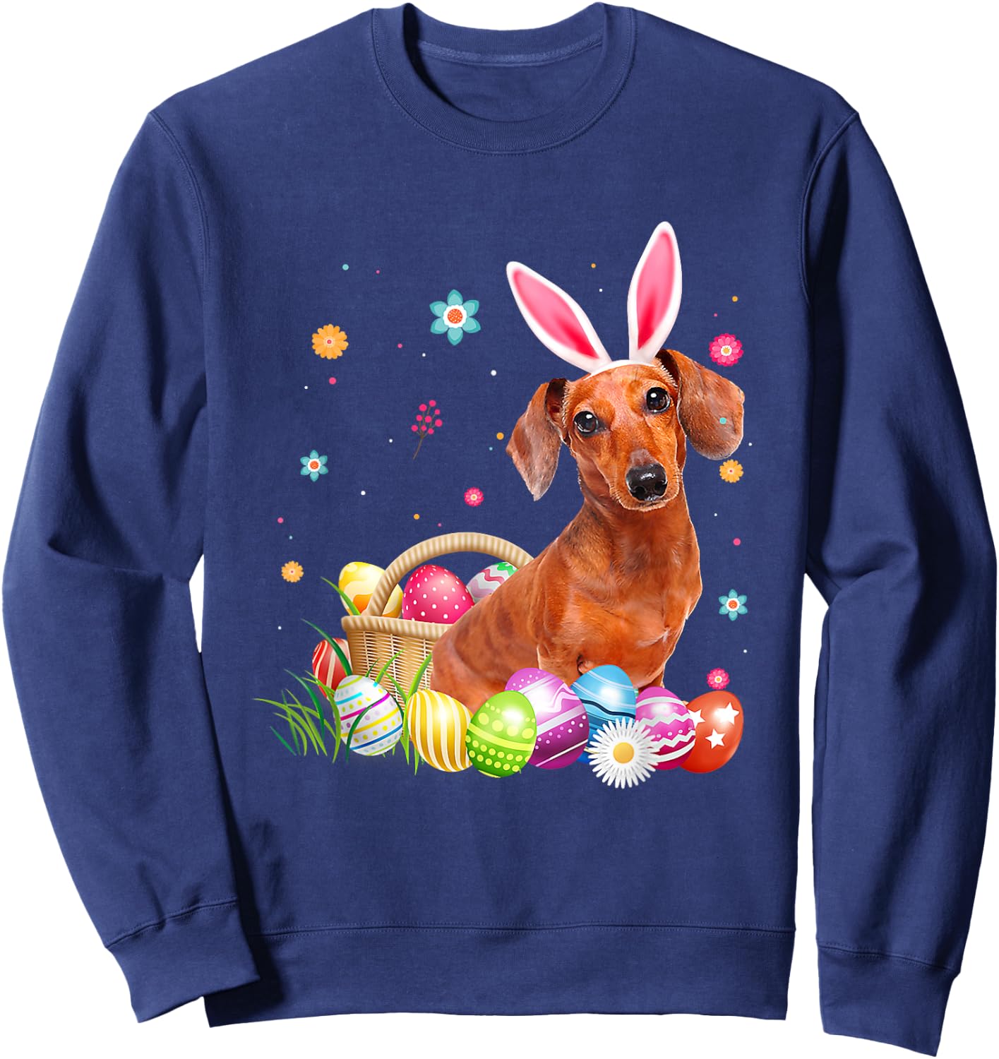Happy Easter Cute Bunny Dachshund Wearing Bunny Ears Gift Sweatshirt - Sweatshirt | Navy