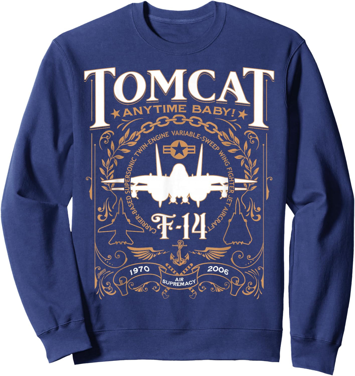 Jeff Hobrath Classic F-14 Tomcat Military Themed - -Adults, Black, Small Sweatshirt - Sweatshirt | Navy
