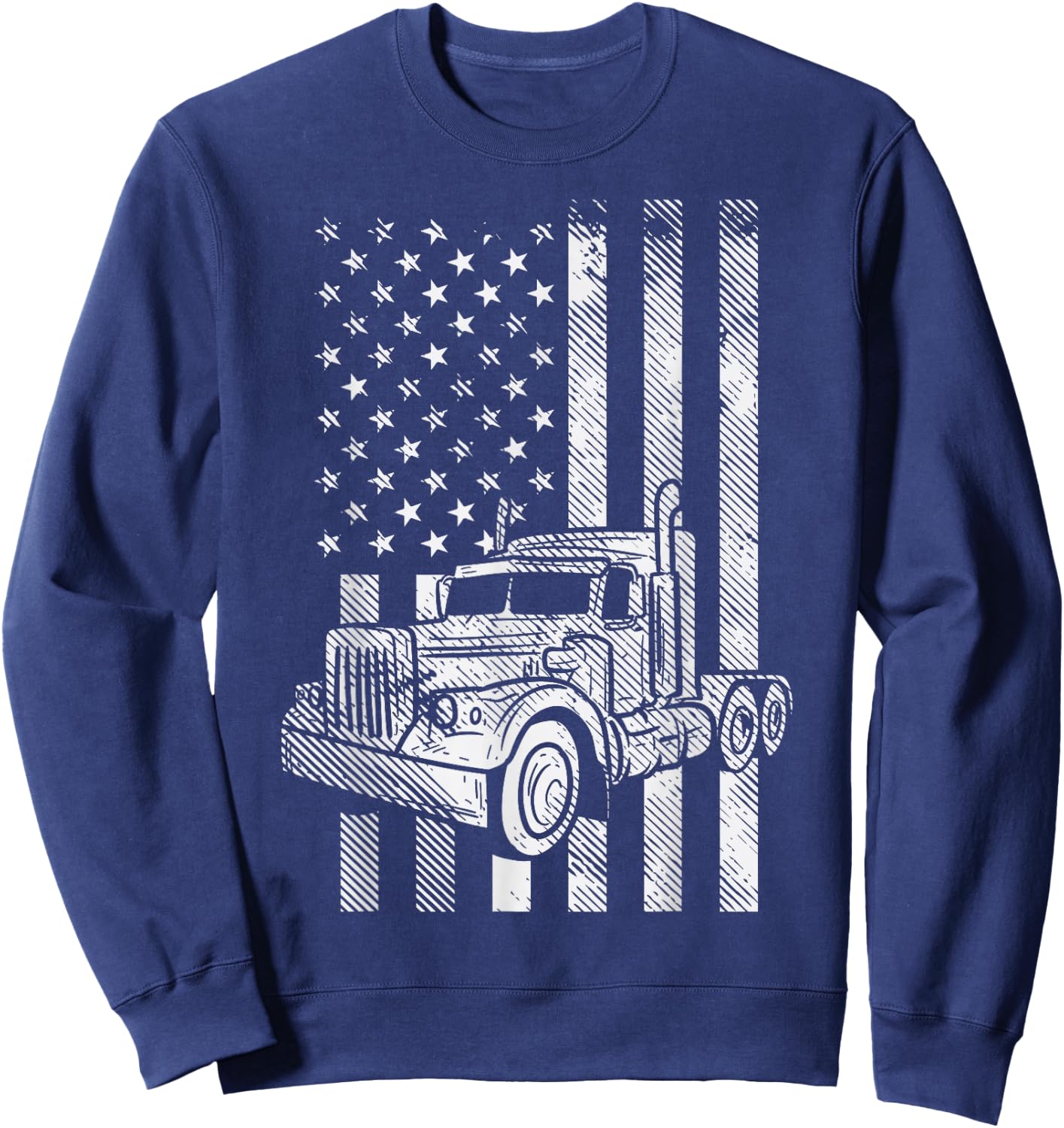 American Flag Semi Truck US Trucking Driver Trucker Gift Sweatshirt - Sweatshirt | Navy