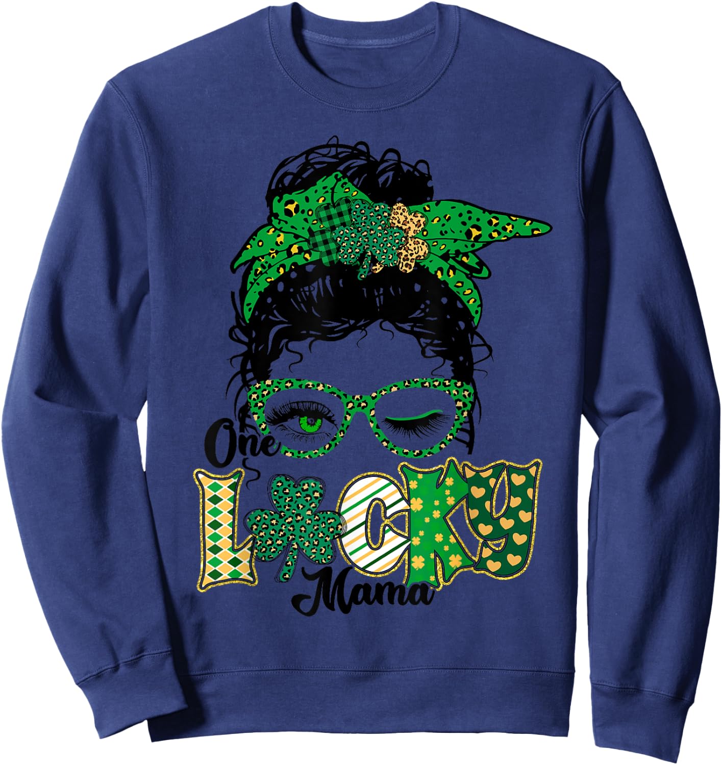One Lucky Mama St Patricks Day Mom Mother Shamrock Sweatshirt - Sweatshirt | Navy