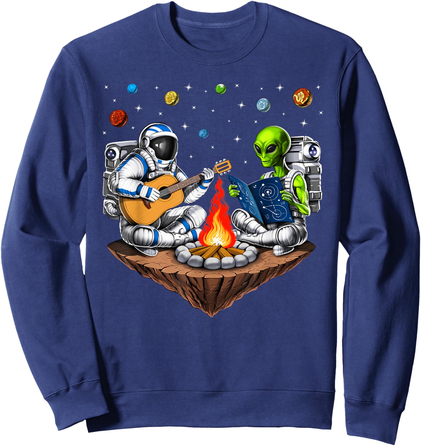 Space Alien Astronaut Camping Campfire Extraterrestrial Sweatshirt - Sweatshirt | Navy
