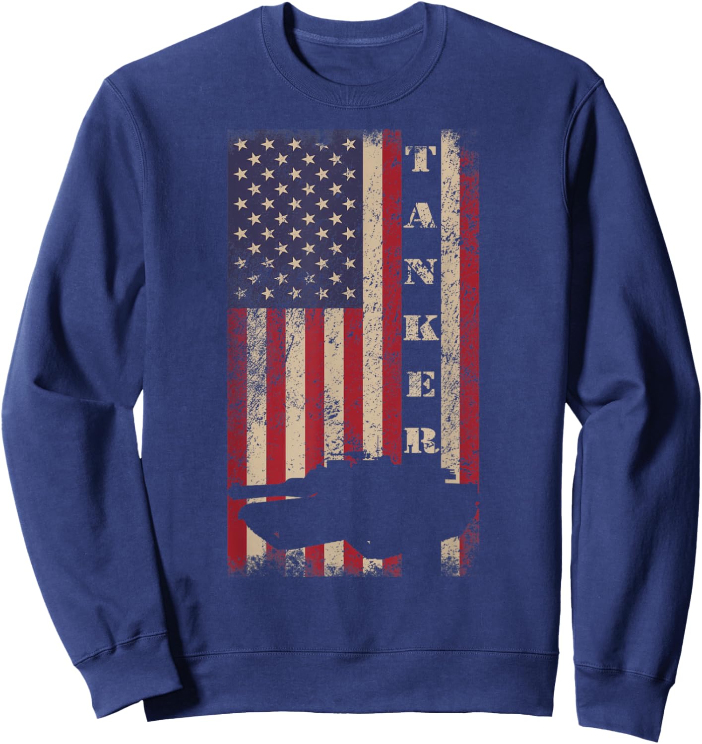 Tanker Abrams Tank Crew Veteran American Flag Sweatshirt - Sweatshirt | Navy
