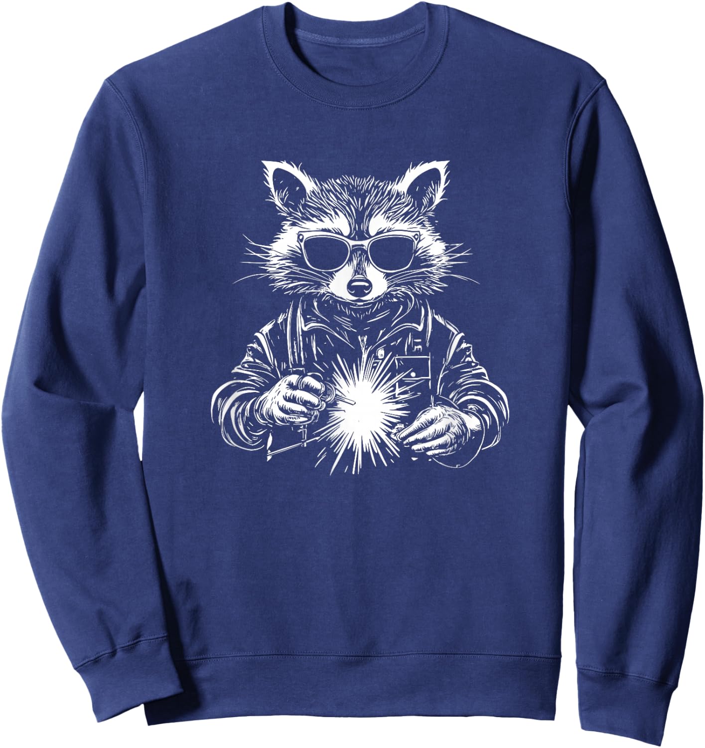 Cool Welding Raccoon Design with Sunglasses Sweatshirt - Sweatshirt | Navy