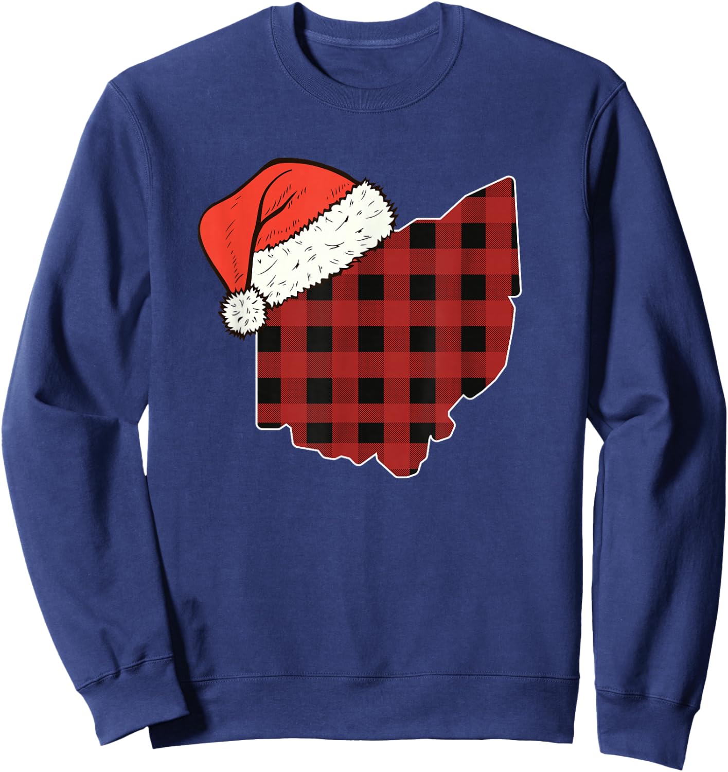 Ohio Plaid Christmas Santa Hat Holiday Matching Sweatshirt - Sweatshirt | Navy