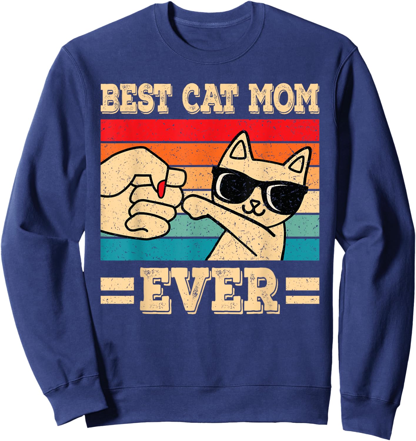 Best Cat Mom Ever Funny Vintage Kitten Lover Retro Women Sweatshirt - Sweatshirt | Navy