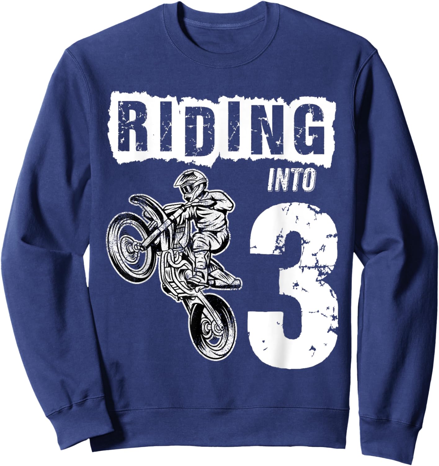 Riding Into 3 Years Old 3rd Birthday Boy Dirt Bike Party Sweatshirt - Sweatshirt | Navy