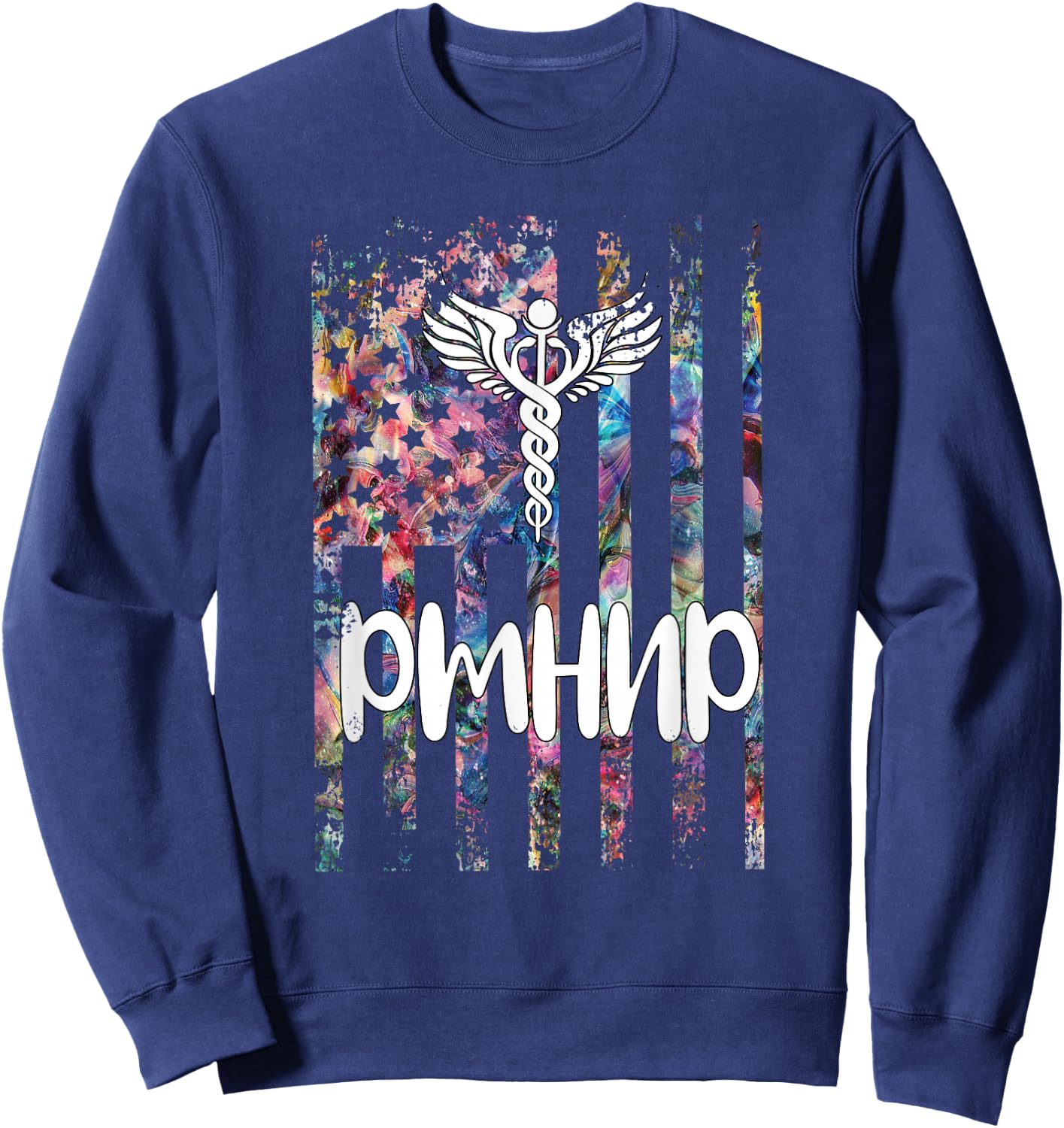 PMHNP US Flag Psychiatric Mental Health Nurse Practitioner Sweatshirt - Sweatshirt | Navy