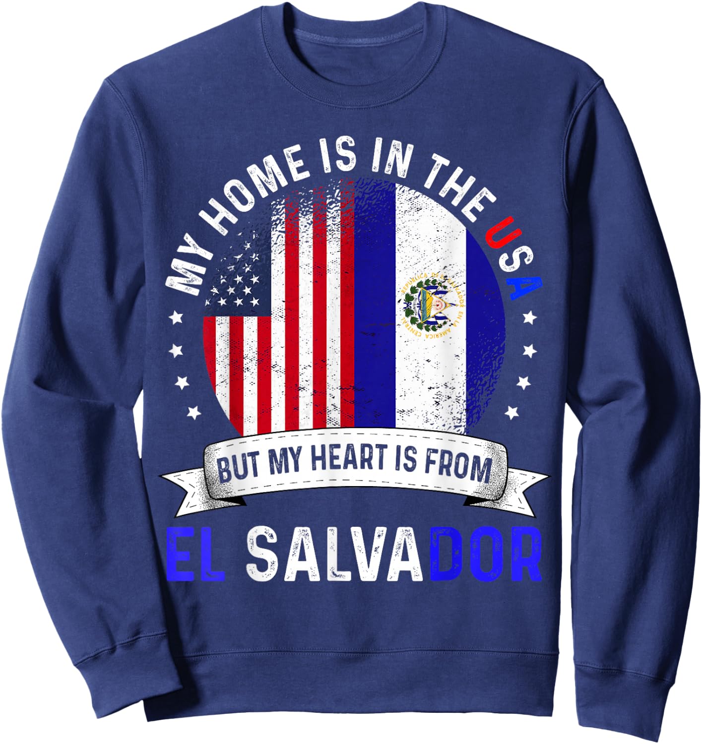 Salvadoran American Patriot Heart is from El Salvador Flag Sweatshirt - Sweatshirt | Navy