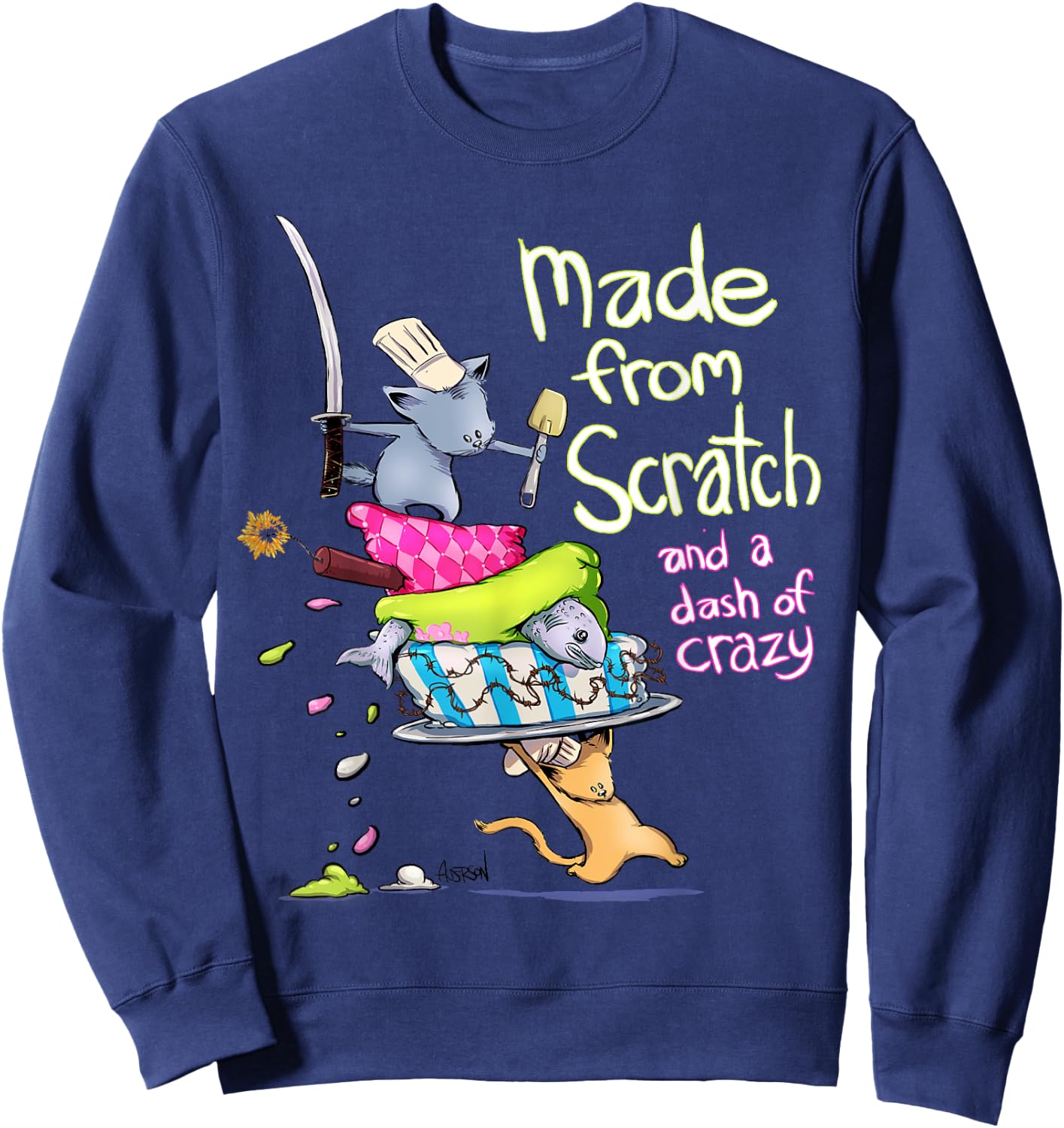 Funny Baking Shirt cute cat mom cooking Sweatshirt - Sweatshirt | Navy