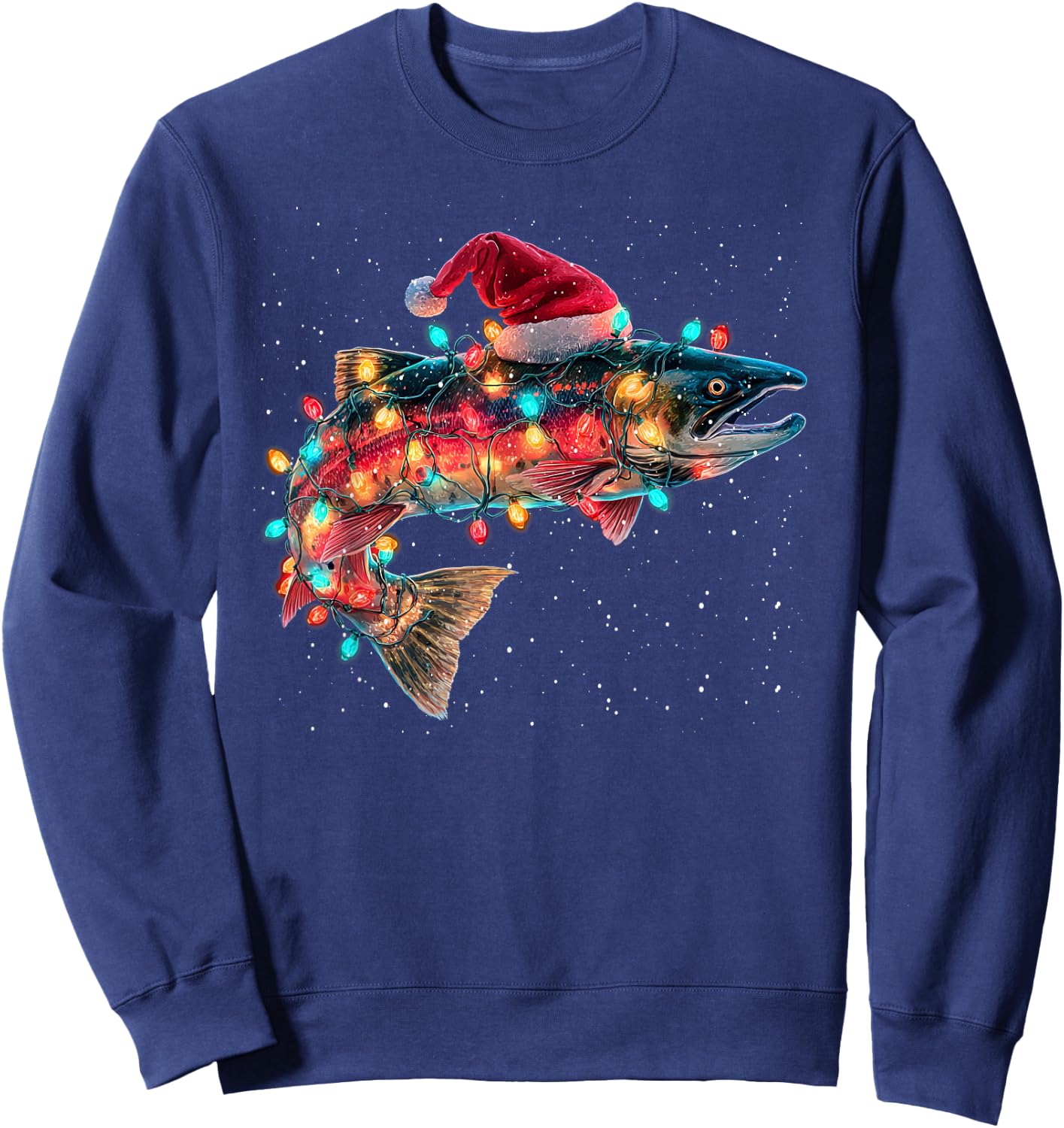 Christmas Trout Fish Funny Fishing Santa Hat Lights Sweatshirt - Sweatshirt | Navy