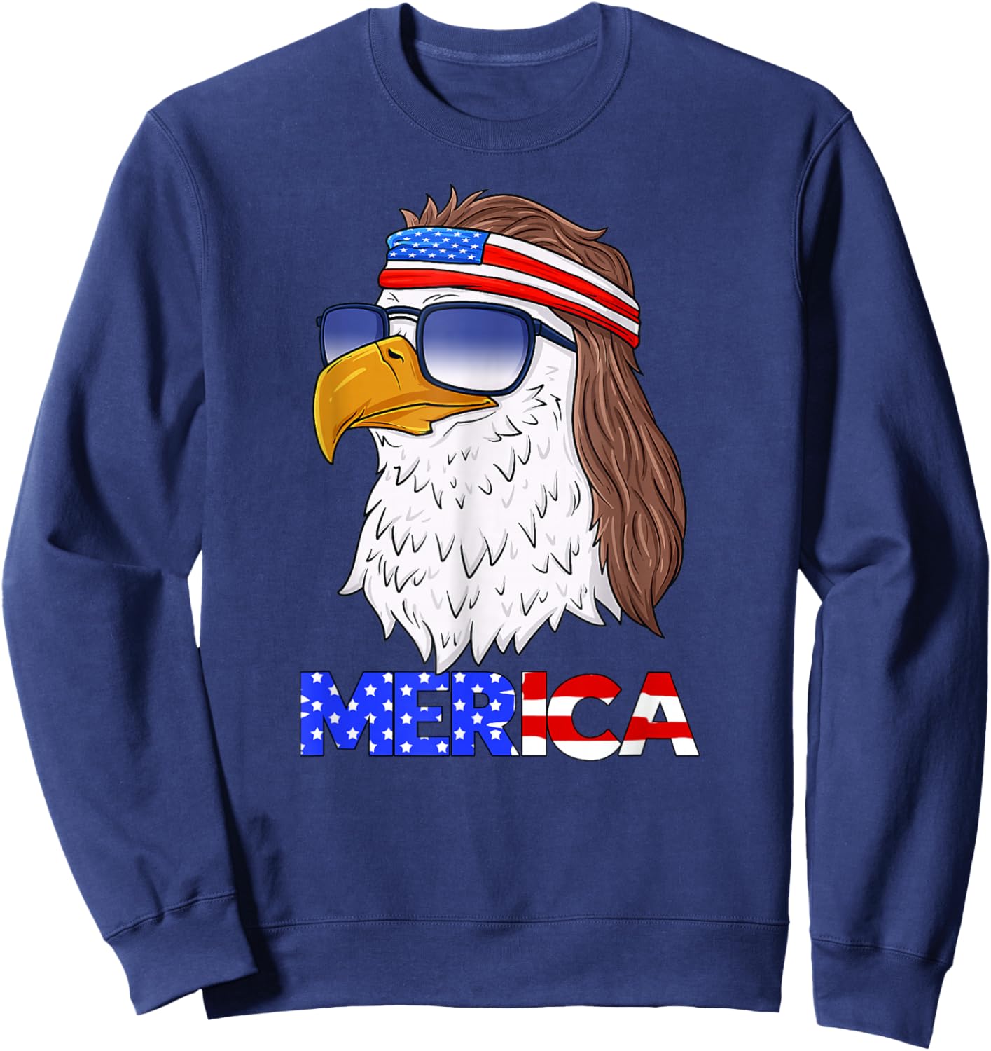 American Bald Eagle Mullet 4th of July USA Flag Funny Merica Sweatshirt - Sweatshirt | Navy