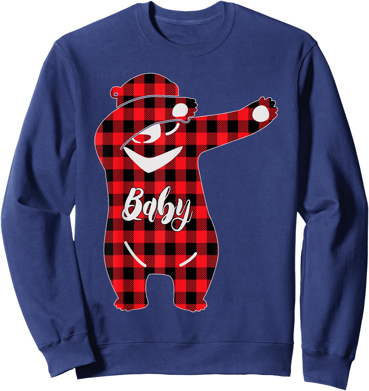 Kids Red Plaid Dabbing Baby Bear Pajama Christmas Sweatshirt - Sweatshirt | Navy