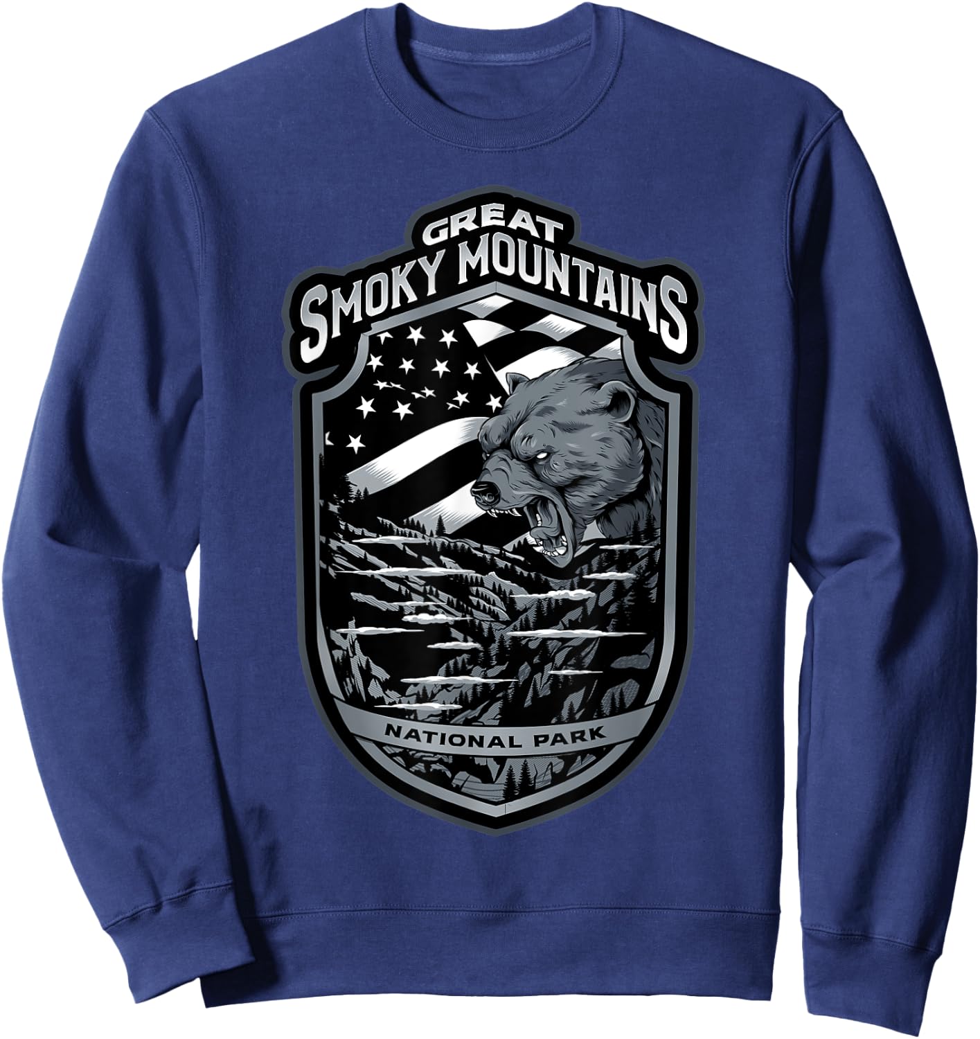 Great Smoky Mountains Vacation Souvenirs Gifts Bear USA Flag Sweatshirt - Sweatshirt | Navy