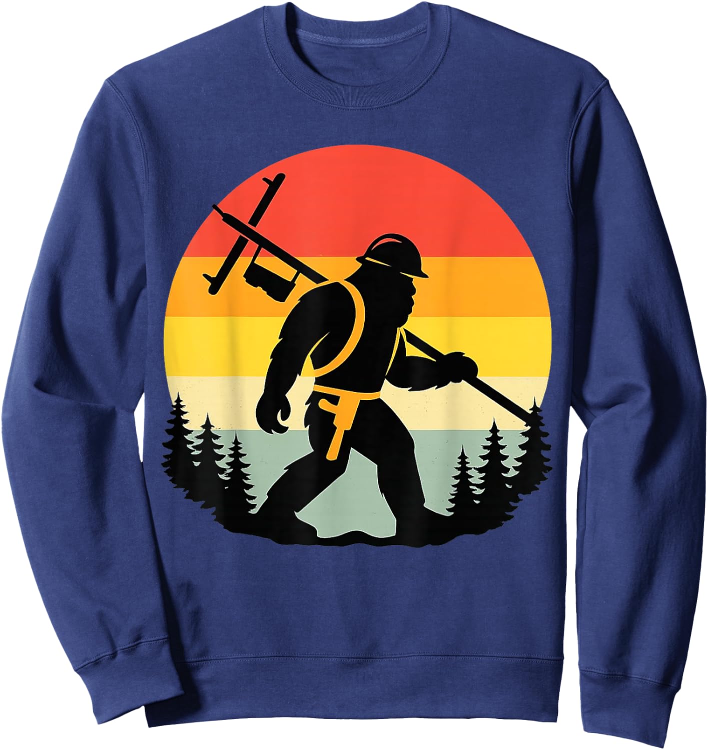 Retro Bigfoot Lineman Power Worker Sasquatch Electric Humor Sweatshirt - Sweatshirt | Navy