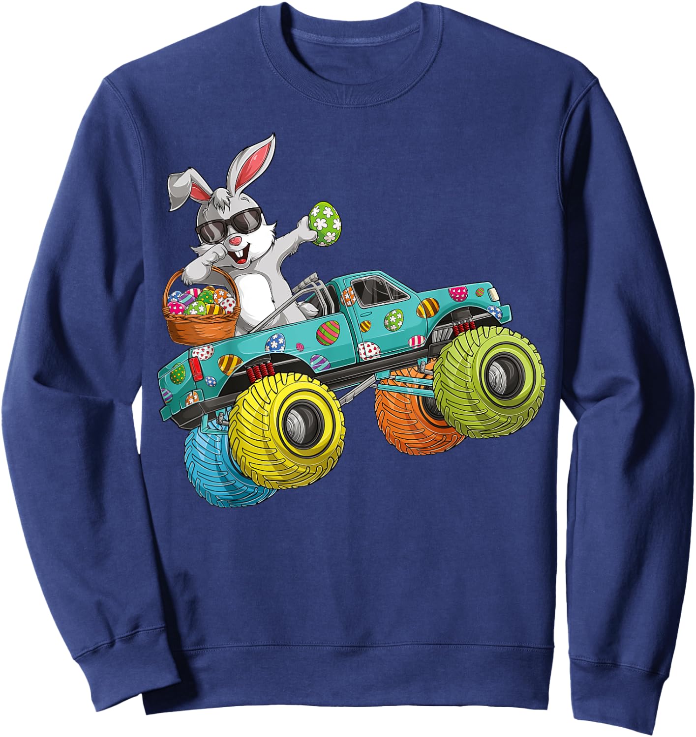 Dabbing Bunny Happy Easter Monster Truck Lovers Kids Boys Sweatshirt - Sweatshirt | Navy