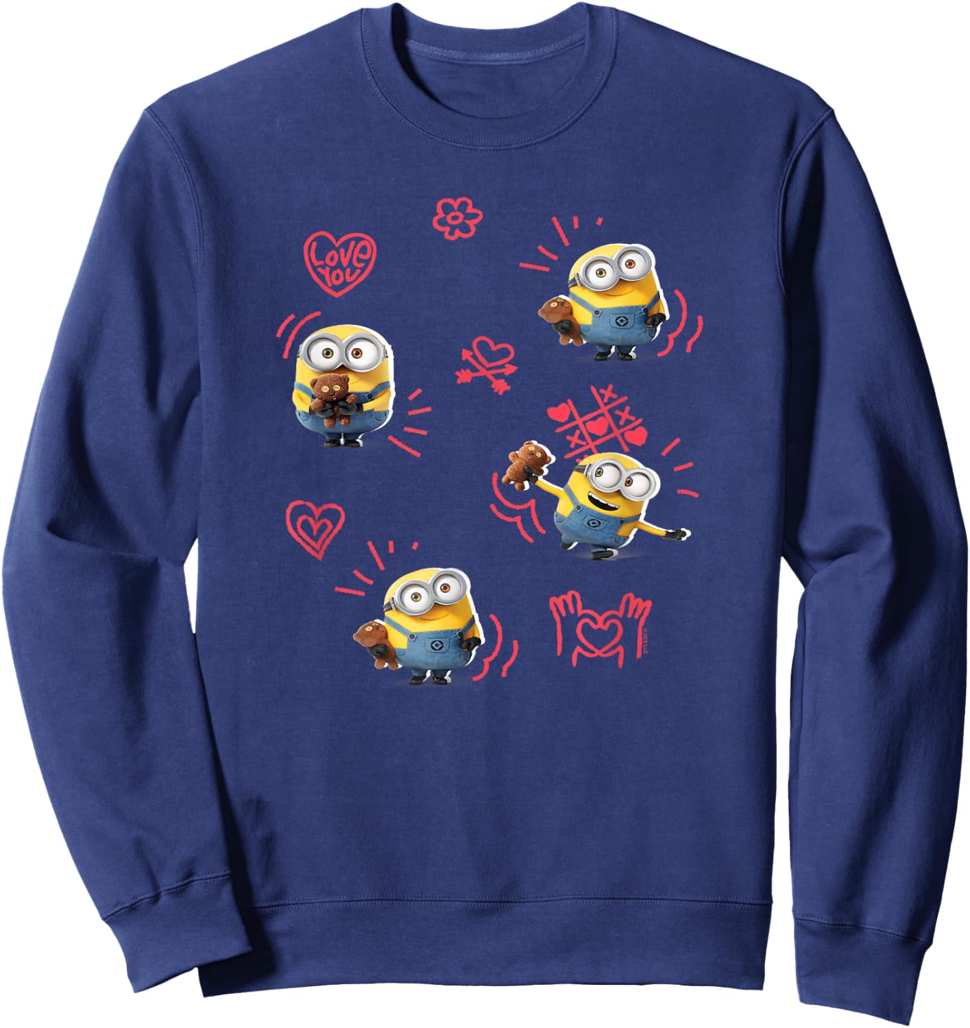 Minions Valentine's Day Bob and Teddy Bear Jumble Sweatshirt - Sweatshirt | Navy