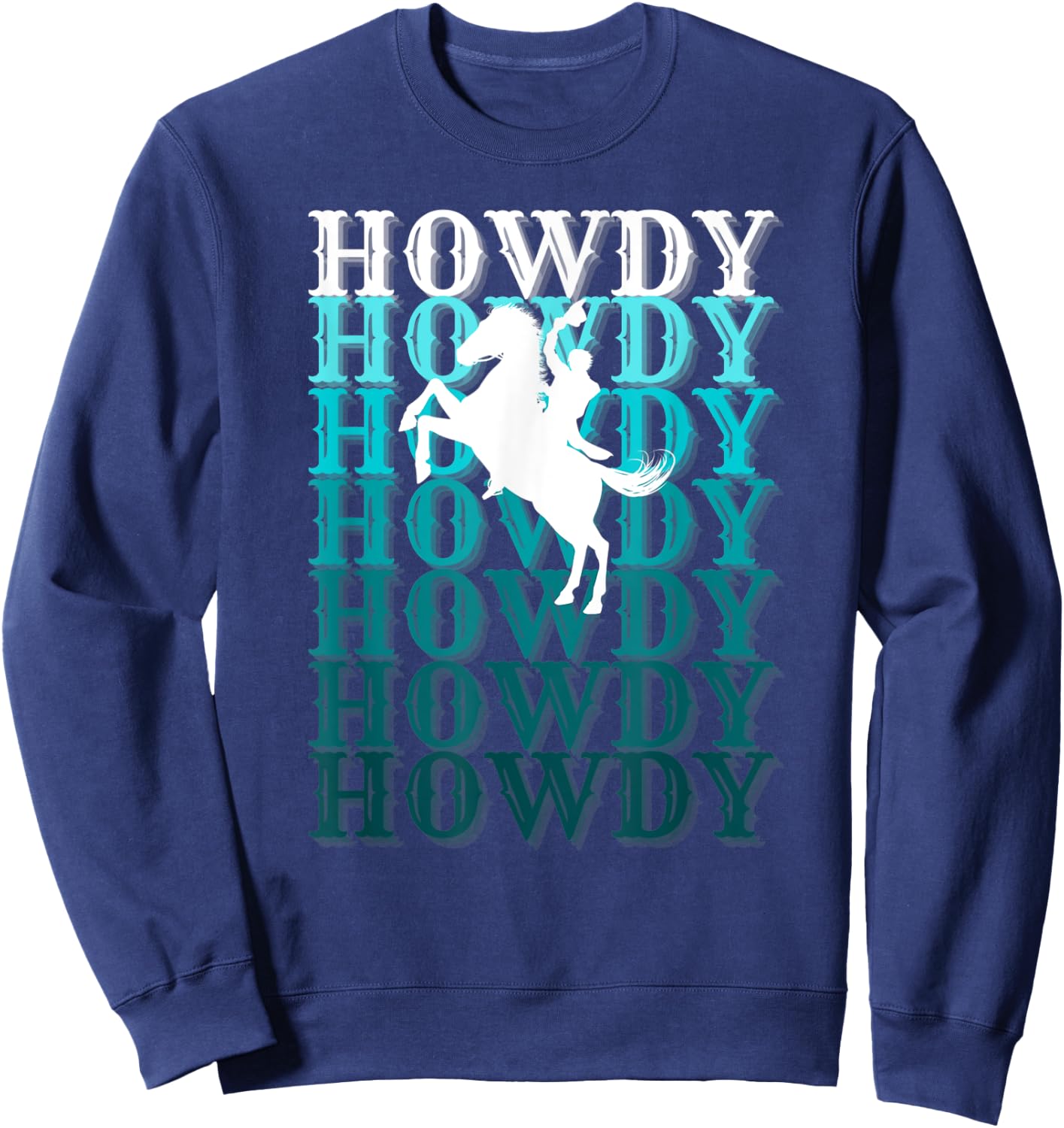 Fun Teal Country Boho Western Greetings Farm Fashion Horses Sweatshirt - Sweatshirt | Navy