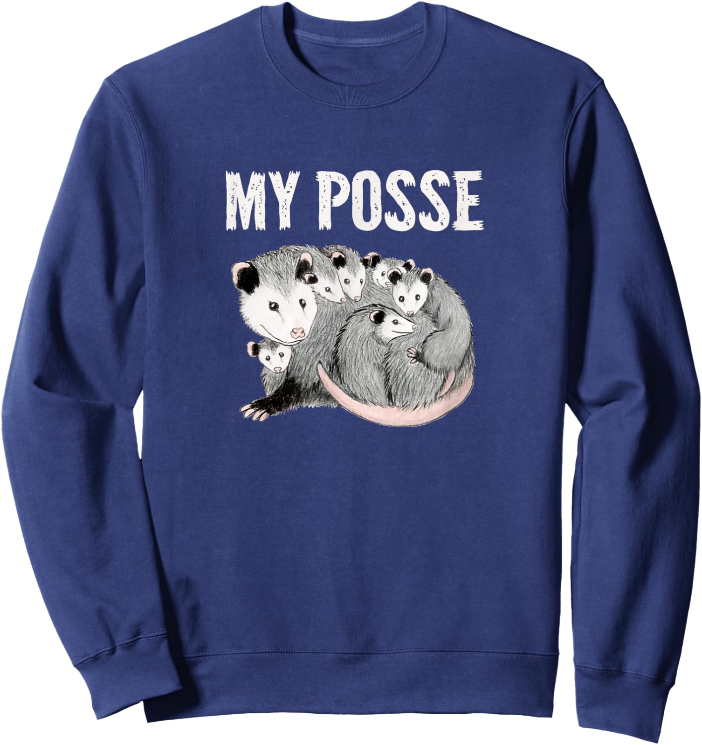 My Posse Funny Mom Opossum with Baby Possums Sweatshirt - Sweatshirt | Navy