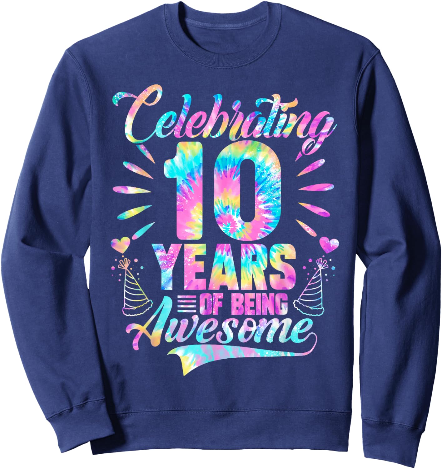 Celebrating 10 Year Of Being Awesome With Tie-dye Graphic Sweatshirt - Sweatshirt | Navy