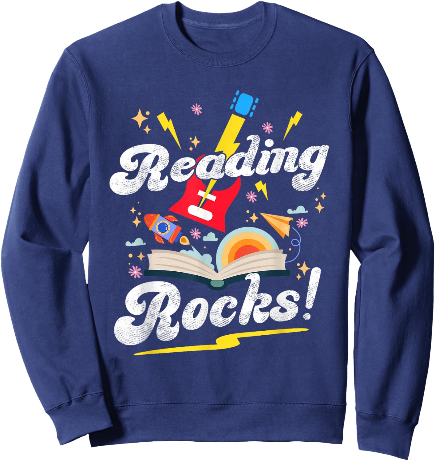 Reading Rocks Funny Quotes for National Reading Month 2024 Sweatshirt - Sweatshirt | Navy