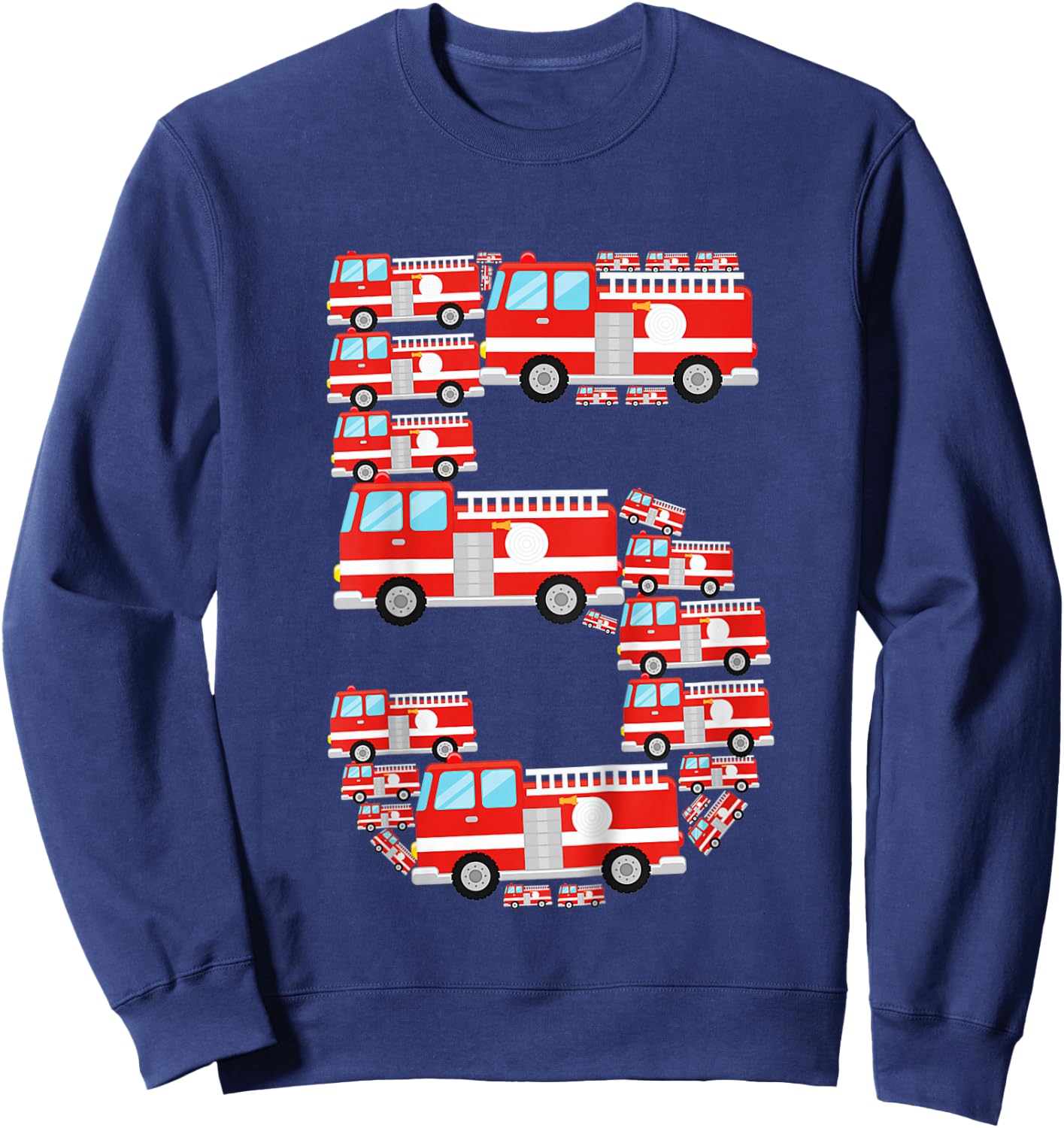Kids Fire Truck 5th Birthday Boy 5 Year Old Toddler Firefighter Sweatshirt - Sweatshirt | Navy