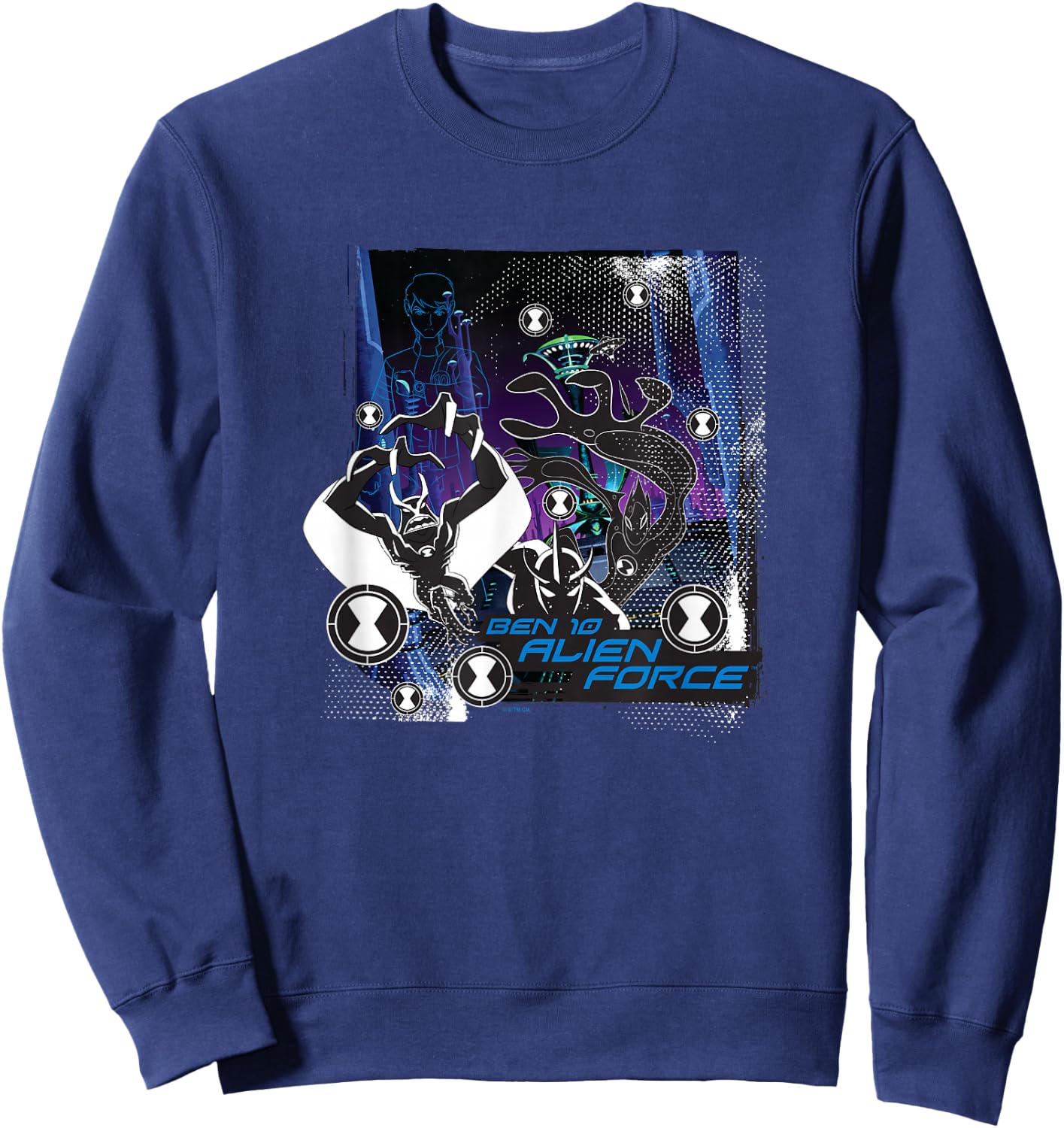 Ben 10: Alien Force Alien X Jetray & Goop Shadowed Poster Sweatshirt - Sweatshirt | Navy