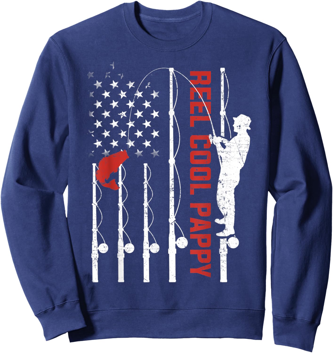 Reel Cool Pappy American Flag Fish Fishing Fathers Day Men Sweatshirt - Sweatshirt | Navy