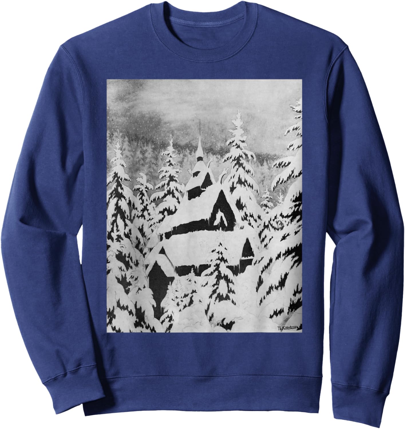 Stave Church in the Snow Theodor Kittelsen Romanticism Art Sweatshirt - Sweatshirt | Navy
