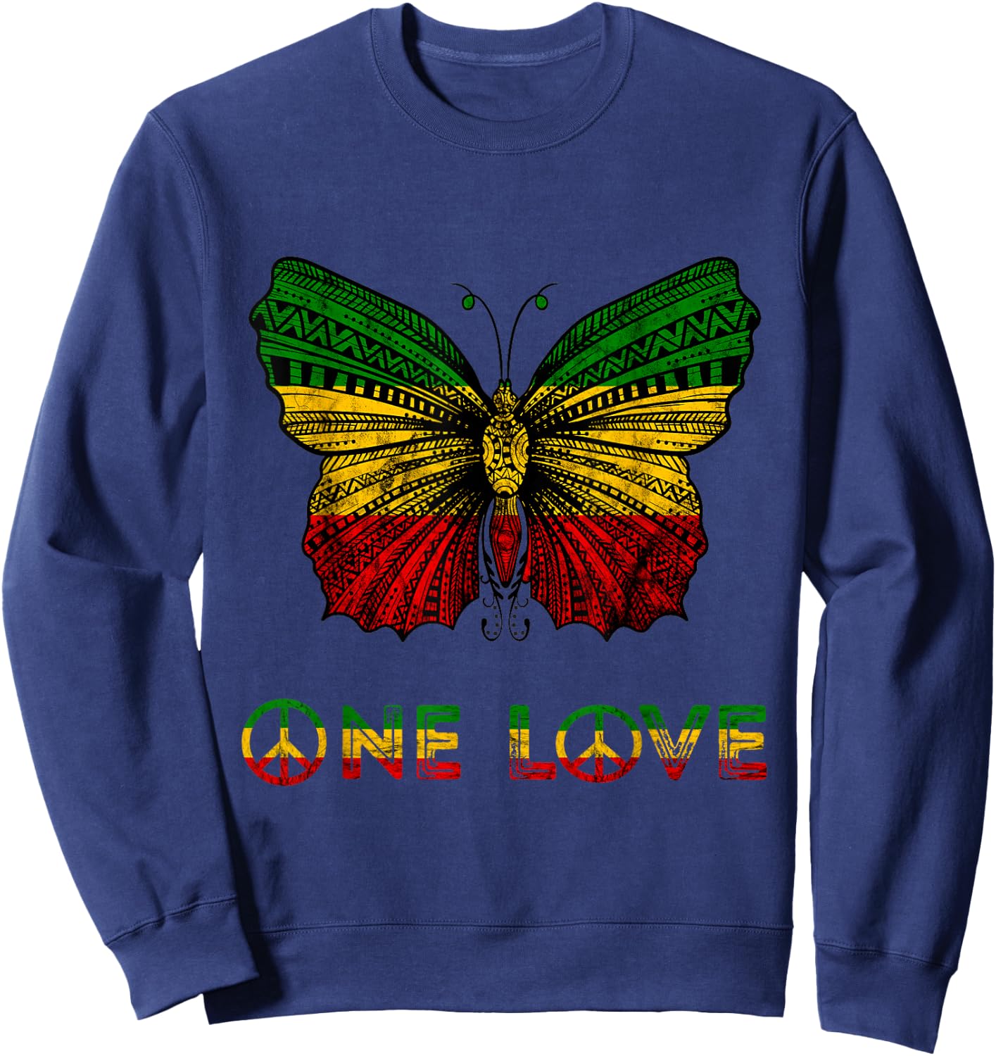 One Pride Love Rasta Butterfly Reggae Hippie Rastafari Roots Sweatshirt - Sweatshirt | Navy