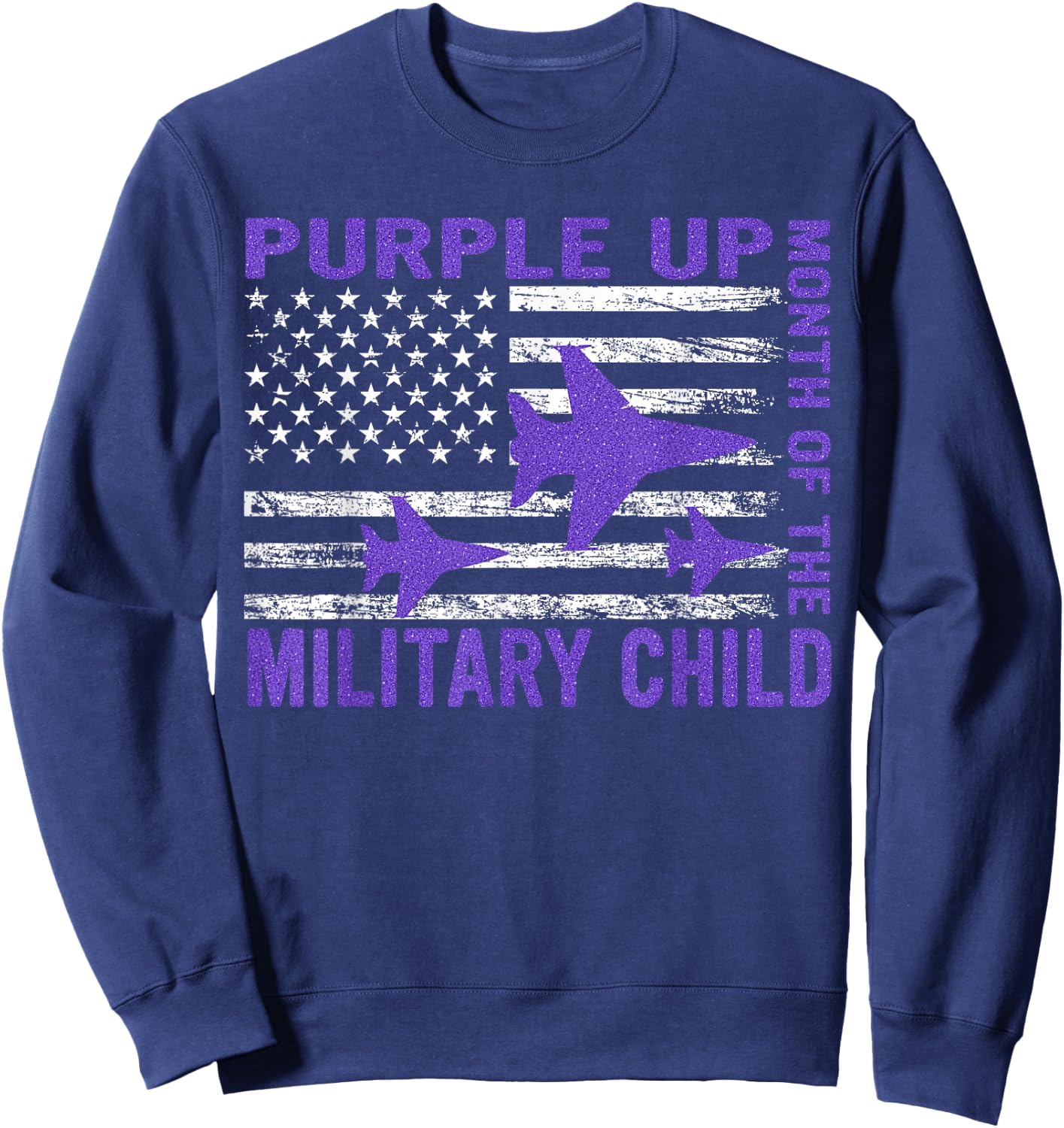 Purple Up Military Child Month USA Flag Sweatshirt - Sweatshirt | Navy