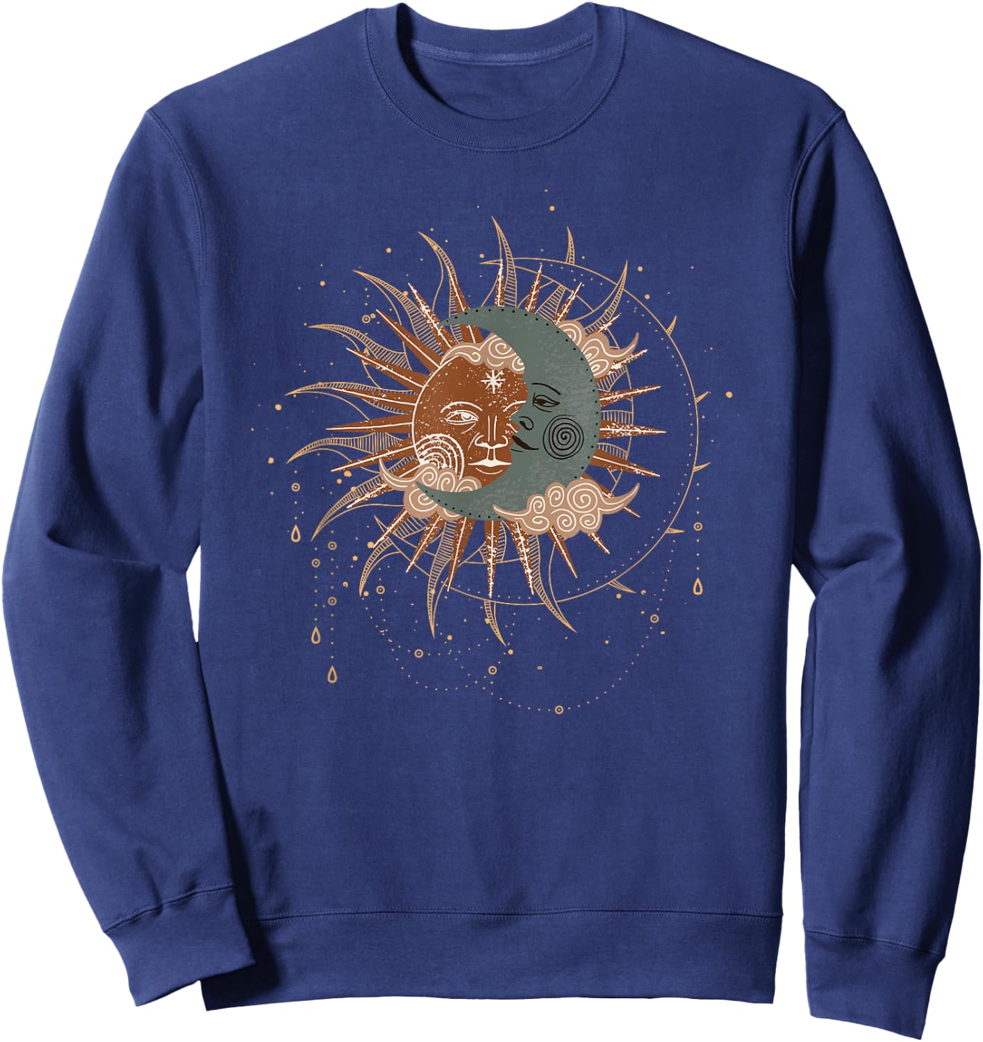 Sun and Moon Celestial Boho Mystical Hippie 90s Sweatshirt - Sweatshirt | Navy