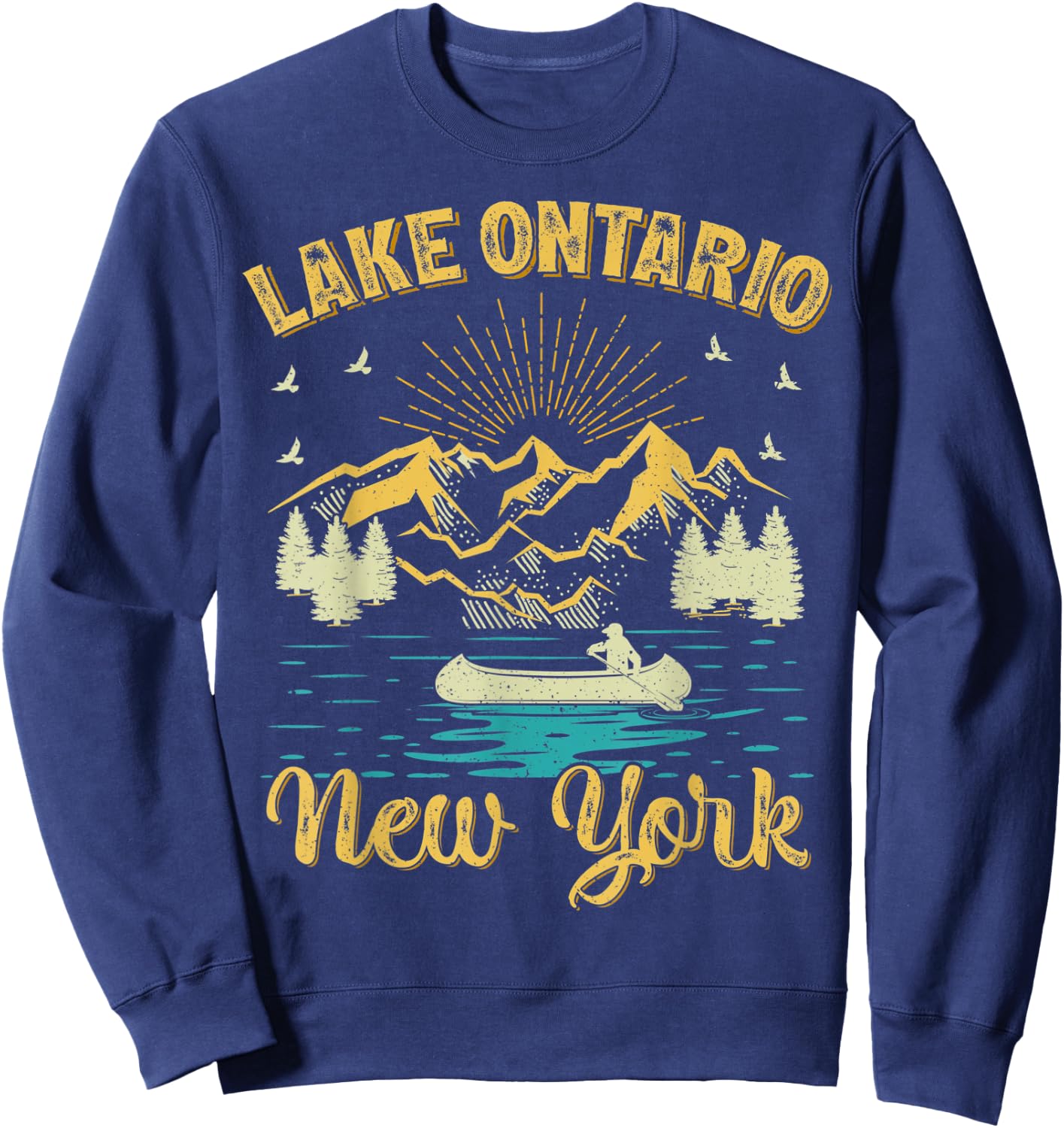 Summer Vacation Retro Mountain New York Ontario Lake Men Women Kids Sweatshirt - Sweatshirt | Navy