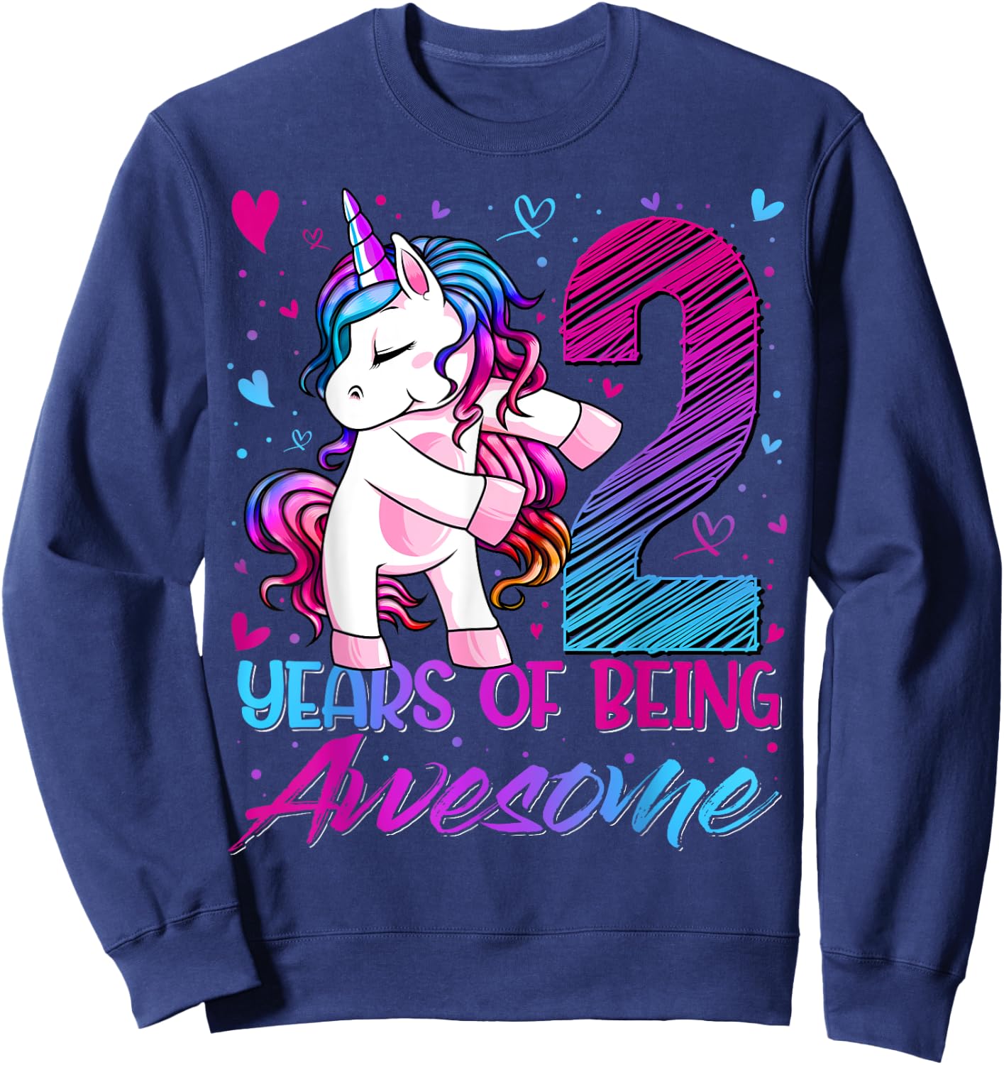 2 Year Old Gifts Unicorn Flossing 2nd Birthday Girl Party Sweatshirt - Sweatshirt | Navy