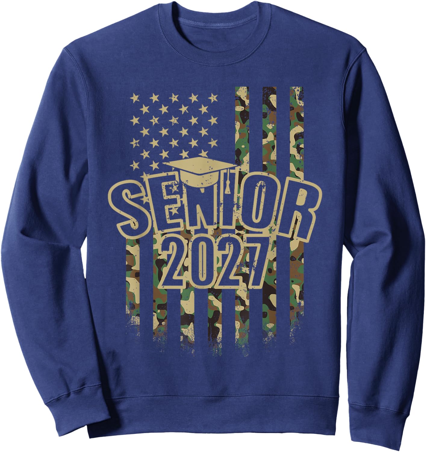 Camo Senior 2027 American Flag Camouflage Graduation Grad Sweatshirt - Sweatshirt | Navy