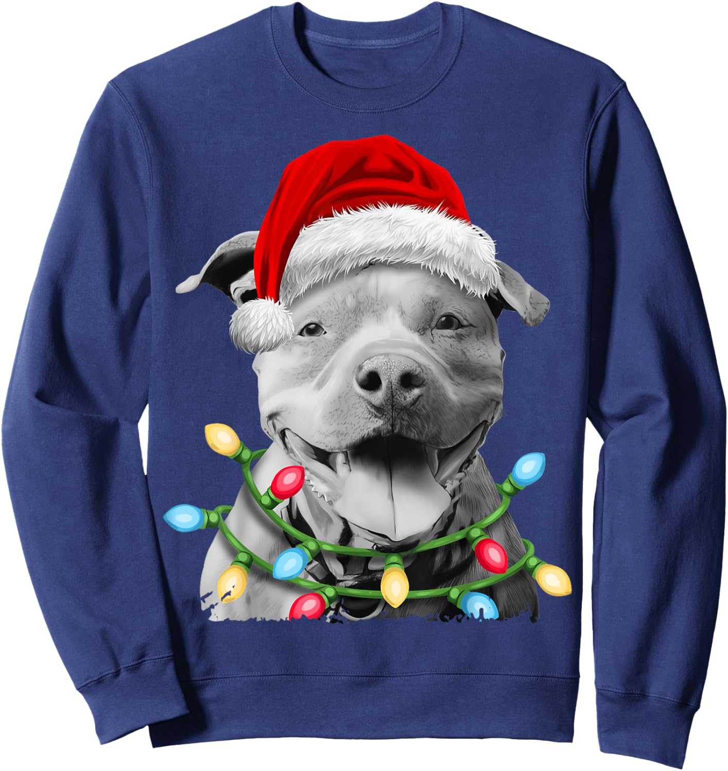 Pit Bull Santa Christmas Tree Lights Xmas Boys Dog Dogmas Sweatshirt - Sweatshirt | Navy