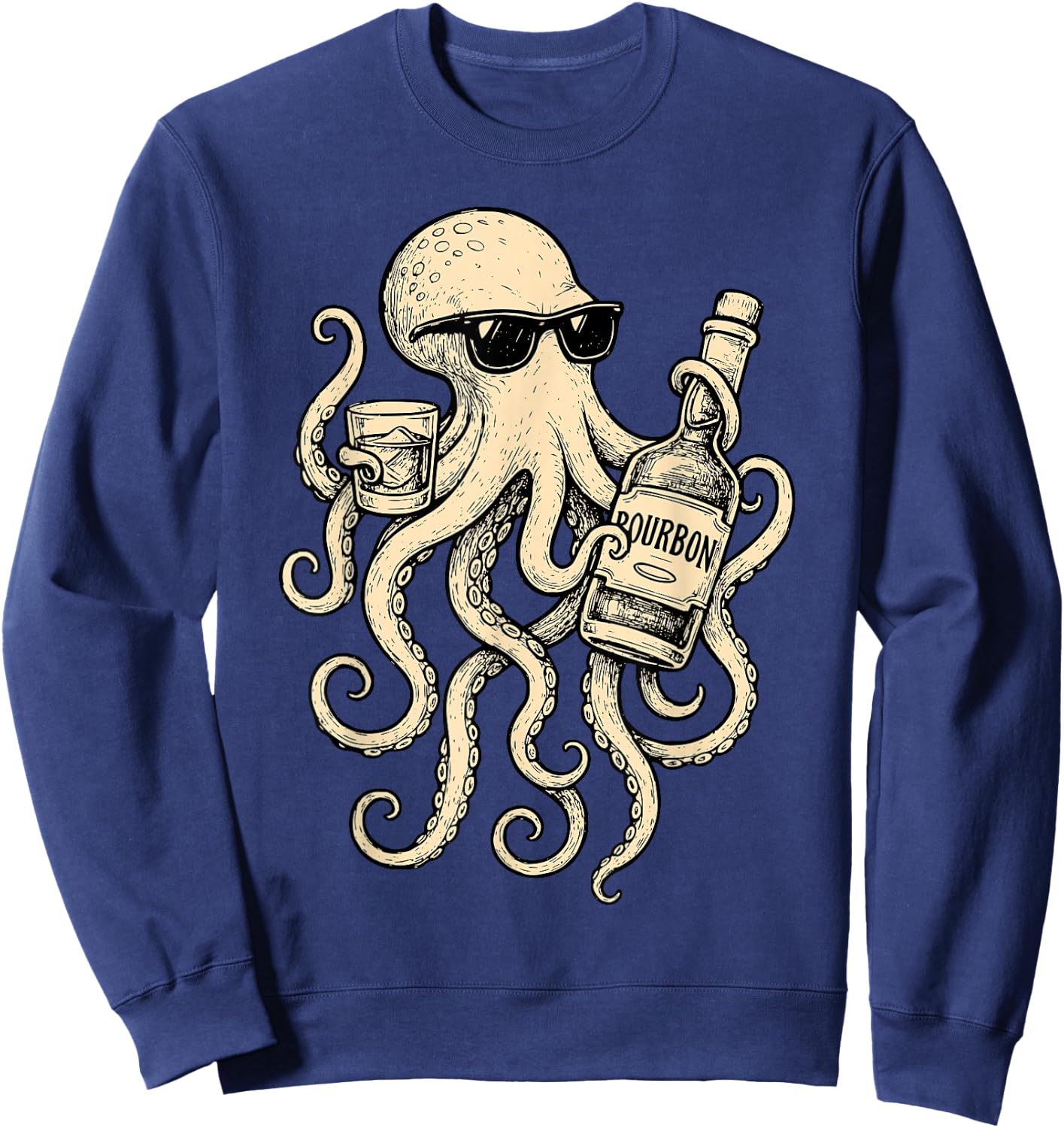 Vintage Octopus Drinking Bourbon Whiskey Bartending Drinker Sweatshirt - Sweatshirt | Navy