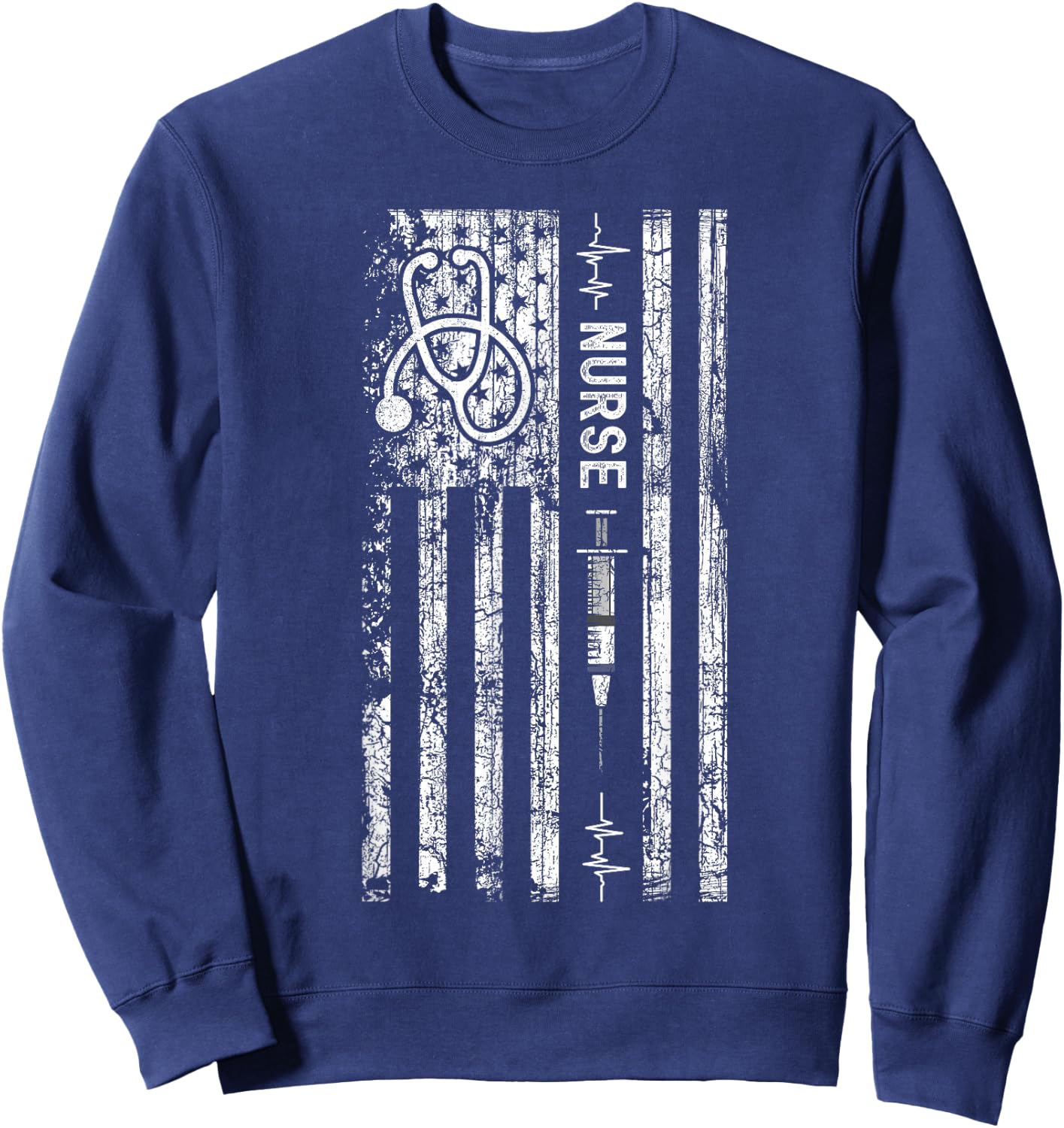 Vintage American Flag Nurse Sweatshirt - Sweatshirt | Navy