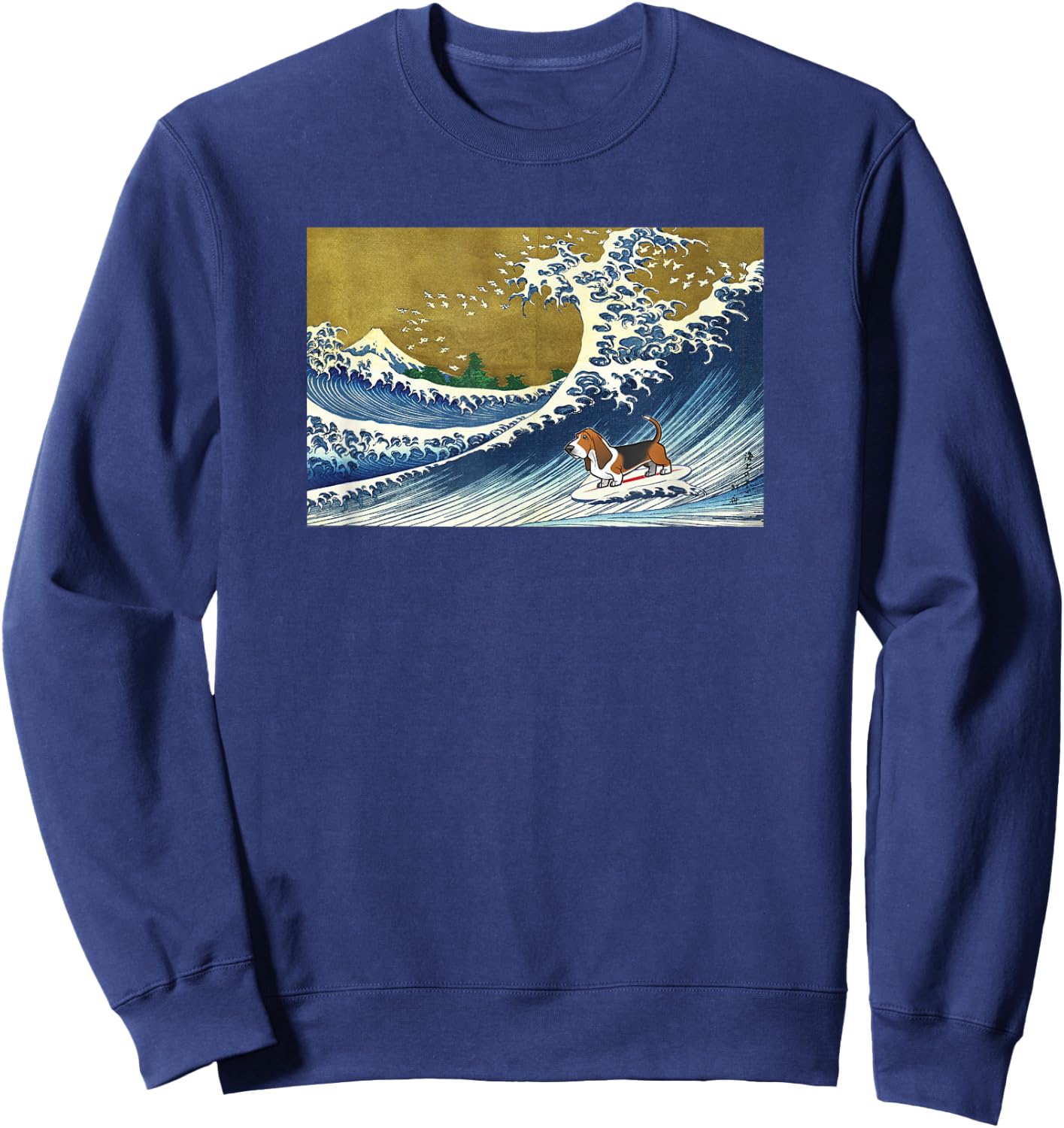 Funny Retro Vintage Surfing a Wave Basset Hound Lover Sweatshirt - Sweatshirt | Navy
