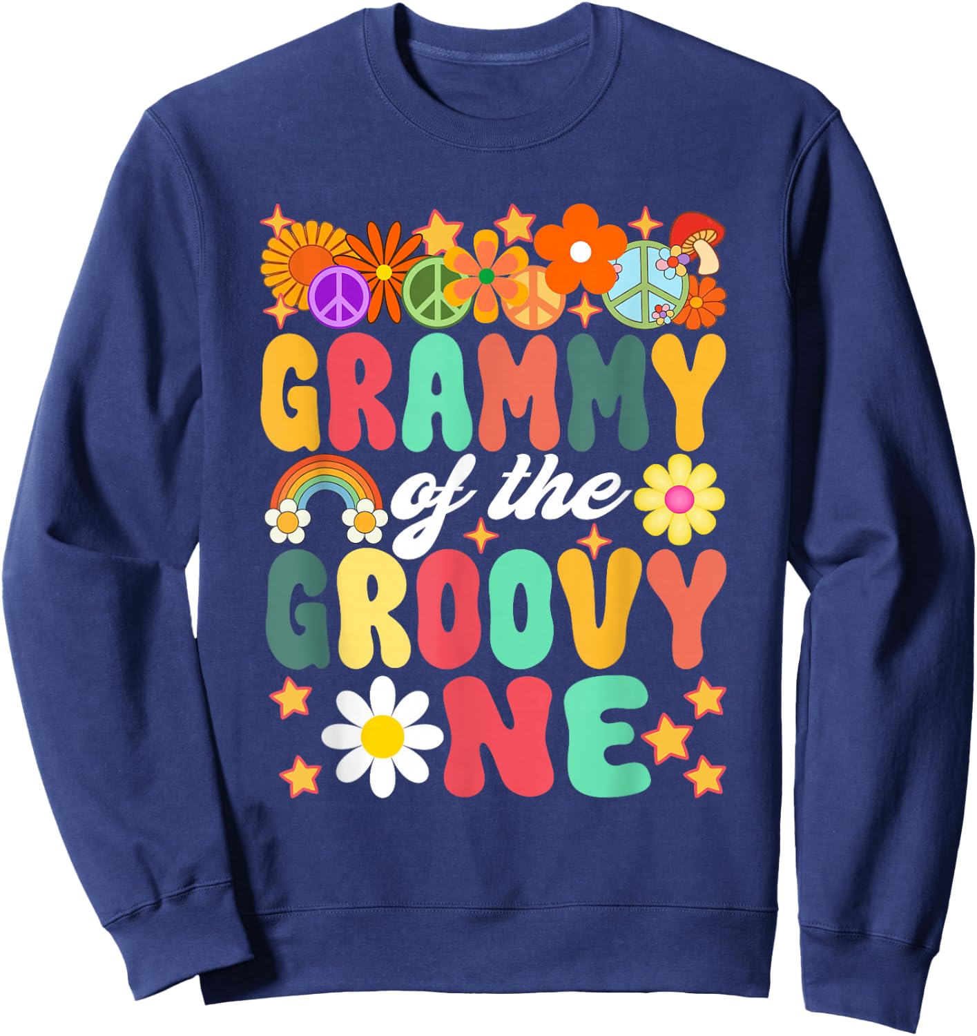 Retro Grammy of Groovy One Matching Family 1st Birthday Sweatshirt - Sweatshirt | Navy