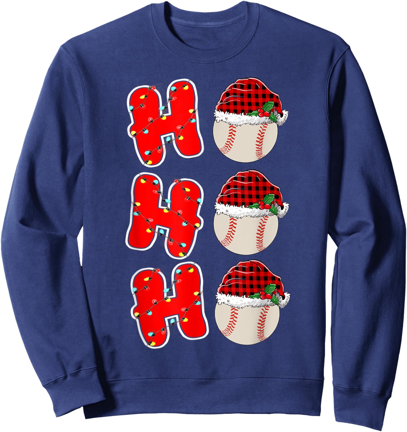 Ho-Ho-Ho Santa Red Plaid Claus Christmas Pajama Baseball Sweatshirt - Sweatshirt | Navy