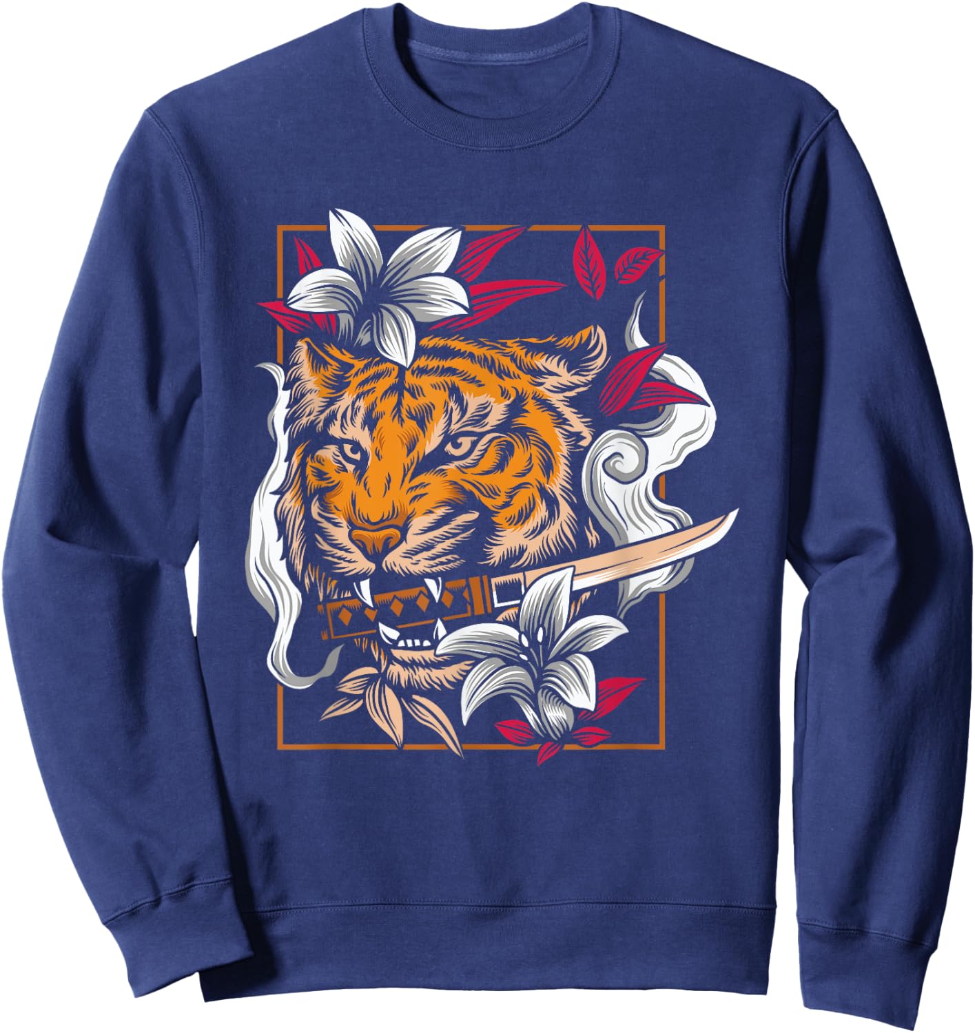 Dancing Tiger Japanese Asian Art Inspired Cartoon Graphic Sweatshirt - Sweatshirt | Navy