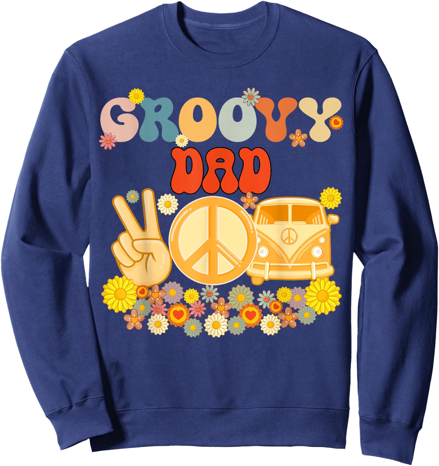 Groovy Dad Retro Matching Family Baby Shower Father's Day Sweatshirt - Sweatshirt | Navy