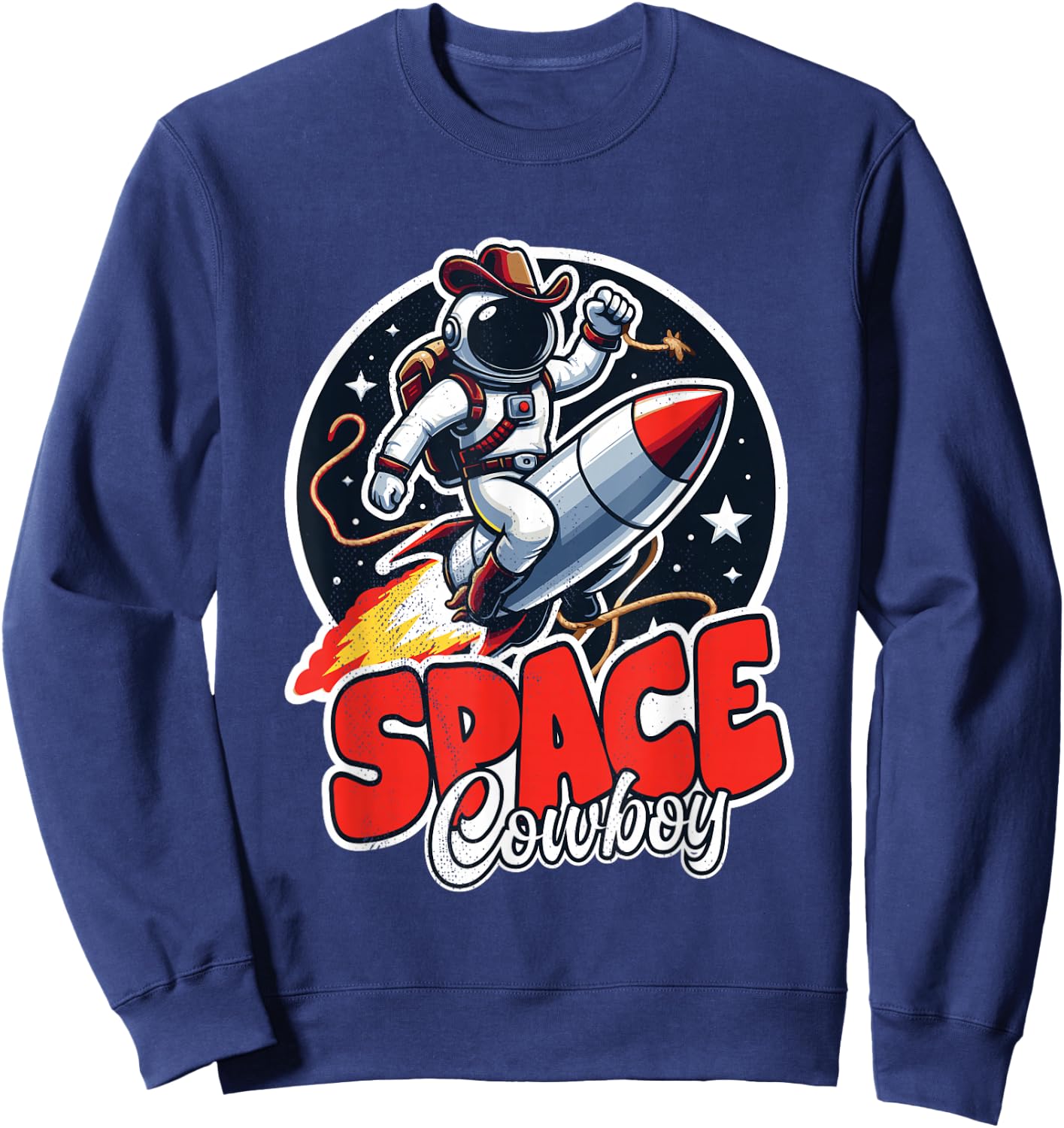 Vintage Space Cowboy Astronaut with Rocket For Boys & Girls Sweatshirt - Sweatshirt | Navy