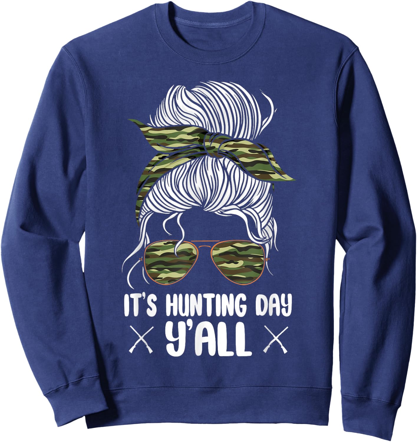 Deer Hunting Hunter Girl Sunglasses Vintage Camouflage Camo Sweatshirt - Sweatshirt | Navy