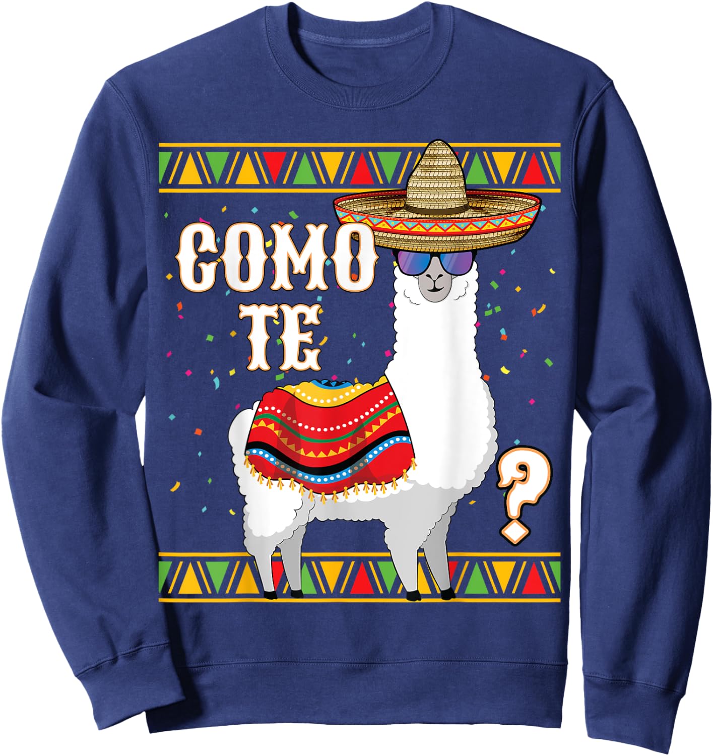 Como te Llama Mexican Sombrero Funny Cinco de Mayo Llama Sweatshirt - Sweatshirt | Navy