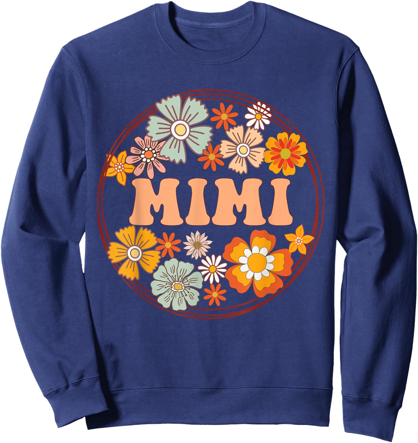 Groovy Mimi Retro Flowers Women Mother's Day Grandma Sweatshirt - Sweatshirt | Navy