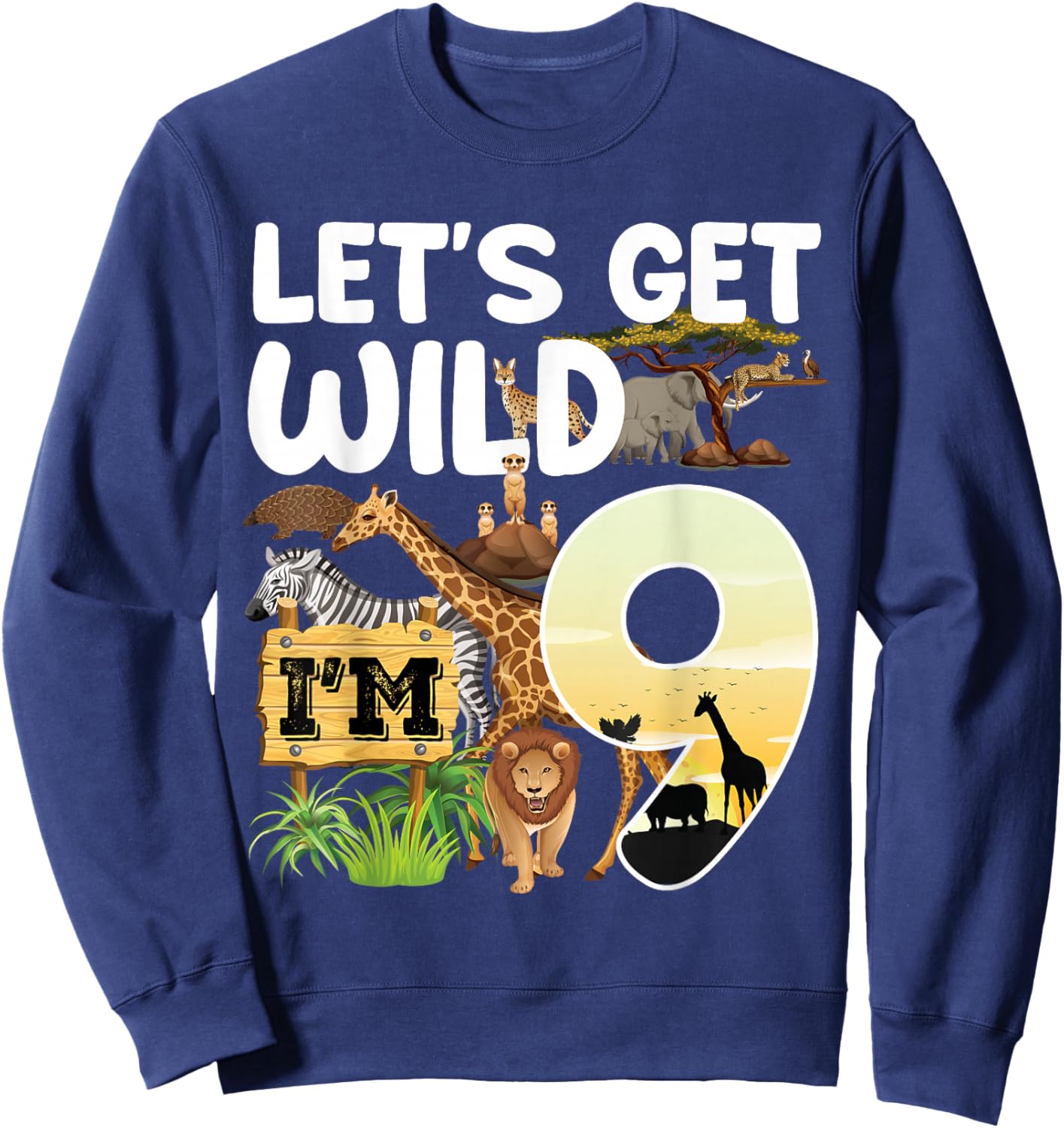 9 Year Old Zoo Birthday Safari Jungle Animal 9th B-day Sweatshirt - Sweatshirt | Navy