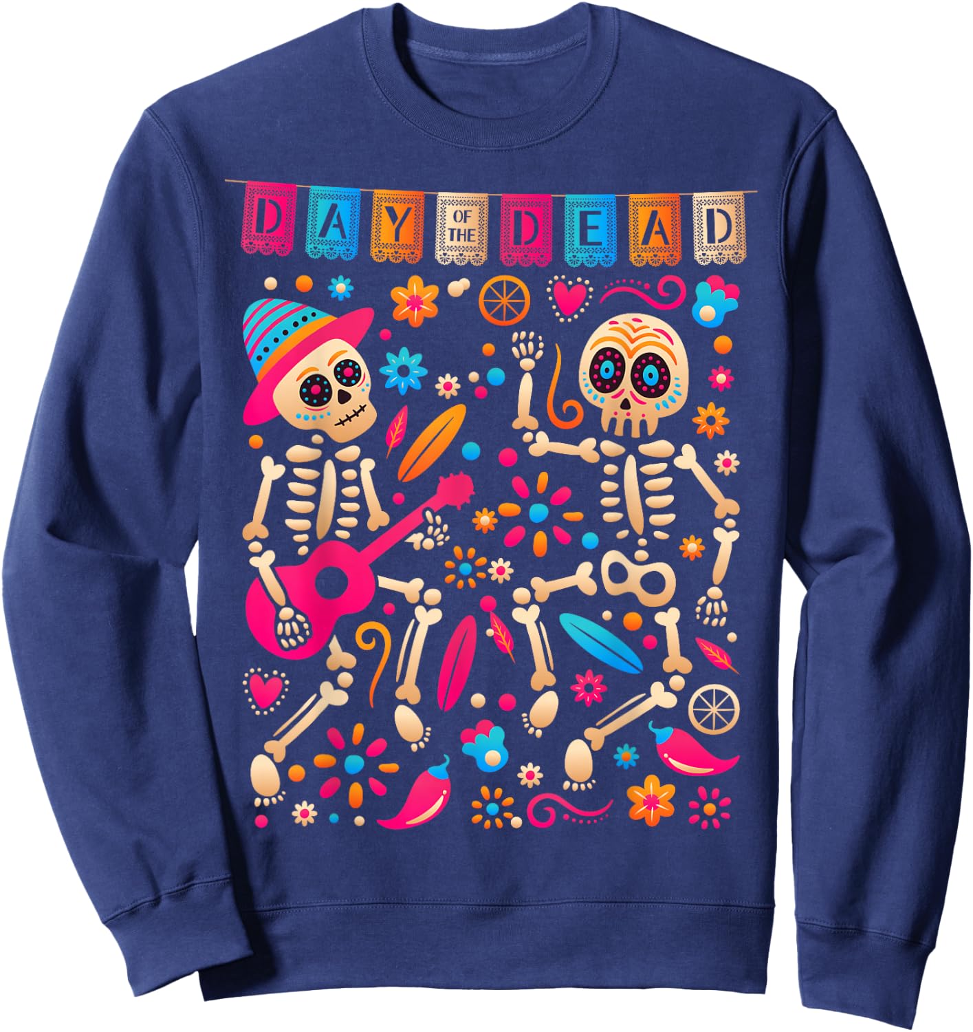 Colorful Dancing Mexican Skeletons - Cute Day Of The Dead Sweatshirt - Sweatshirt | Navy