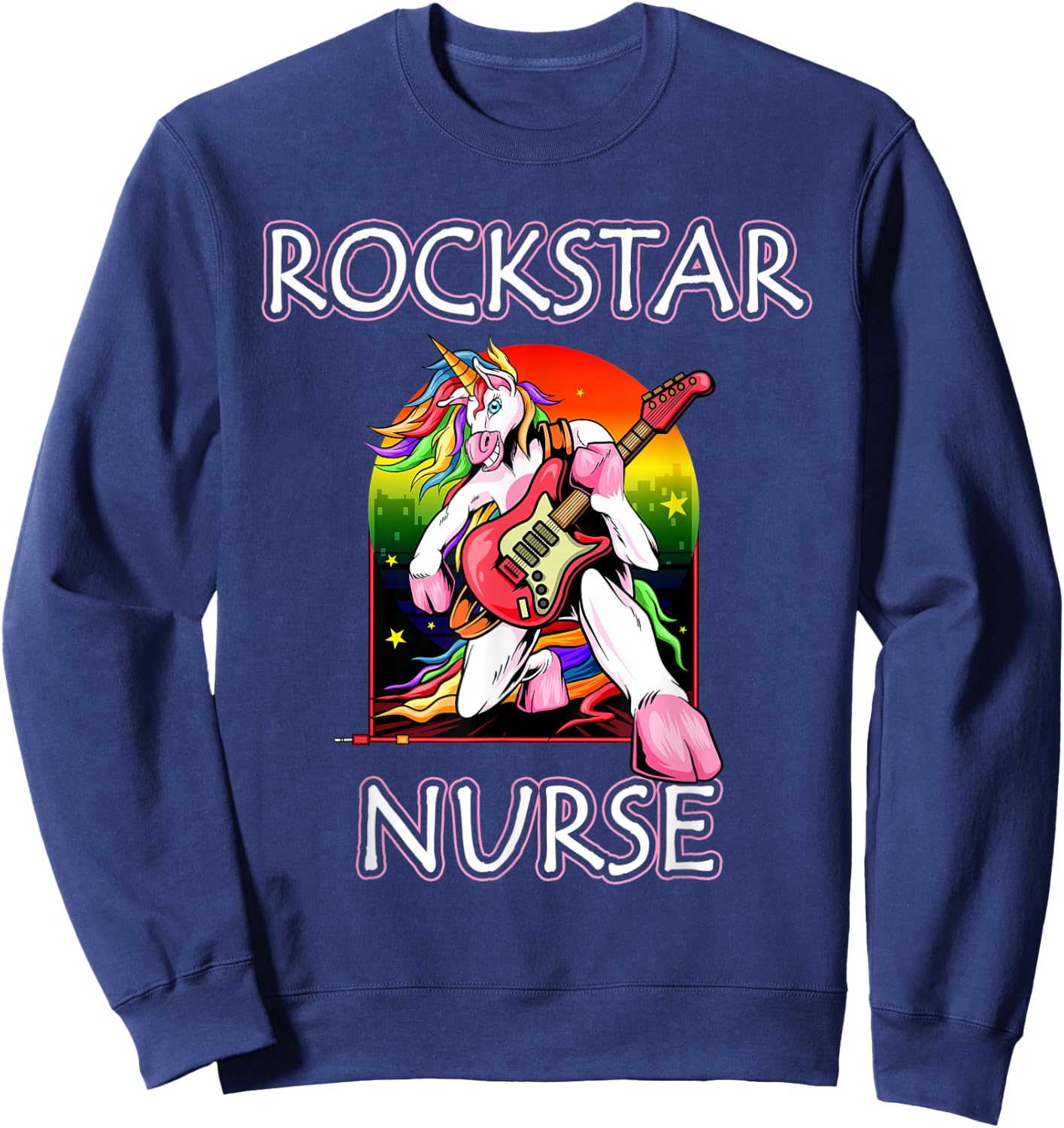 Unicorn Nurse Rockstar Rock Guitar Music Band Nursing Sweatshirt - Sweatshirt | Navy