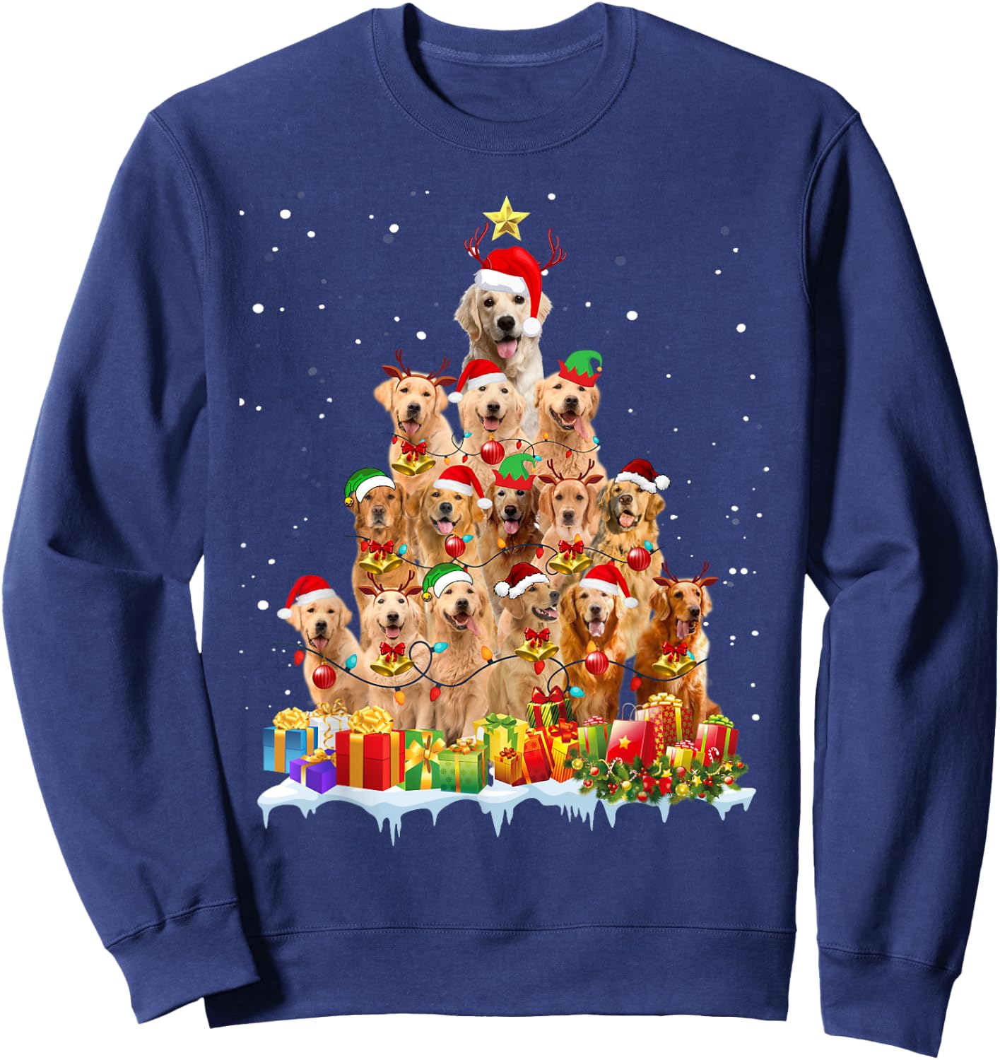 Golden Retriever Christmas Tree Matching Pajamas Dog Lovers Sweatshirt - Sweatshirt | Navy